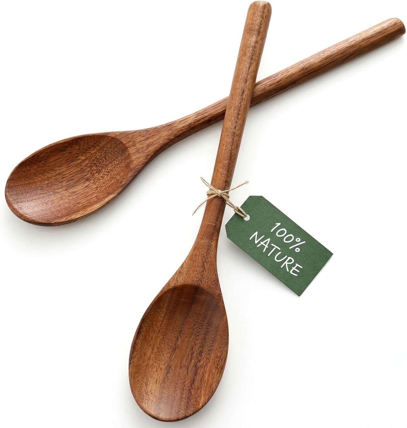 HAKSEN 2PCS Wooden Cooking Spoons, Natural Acacia Wood Kitchen Utensil, 12Inch Large Wooden Mixing Spoons for Nonstick Cookwares, Comfort Grip, Durable, Kitchen Gifts for Women, Cooking Gifts for Men