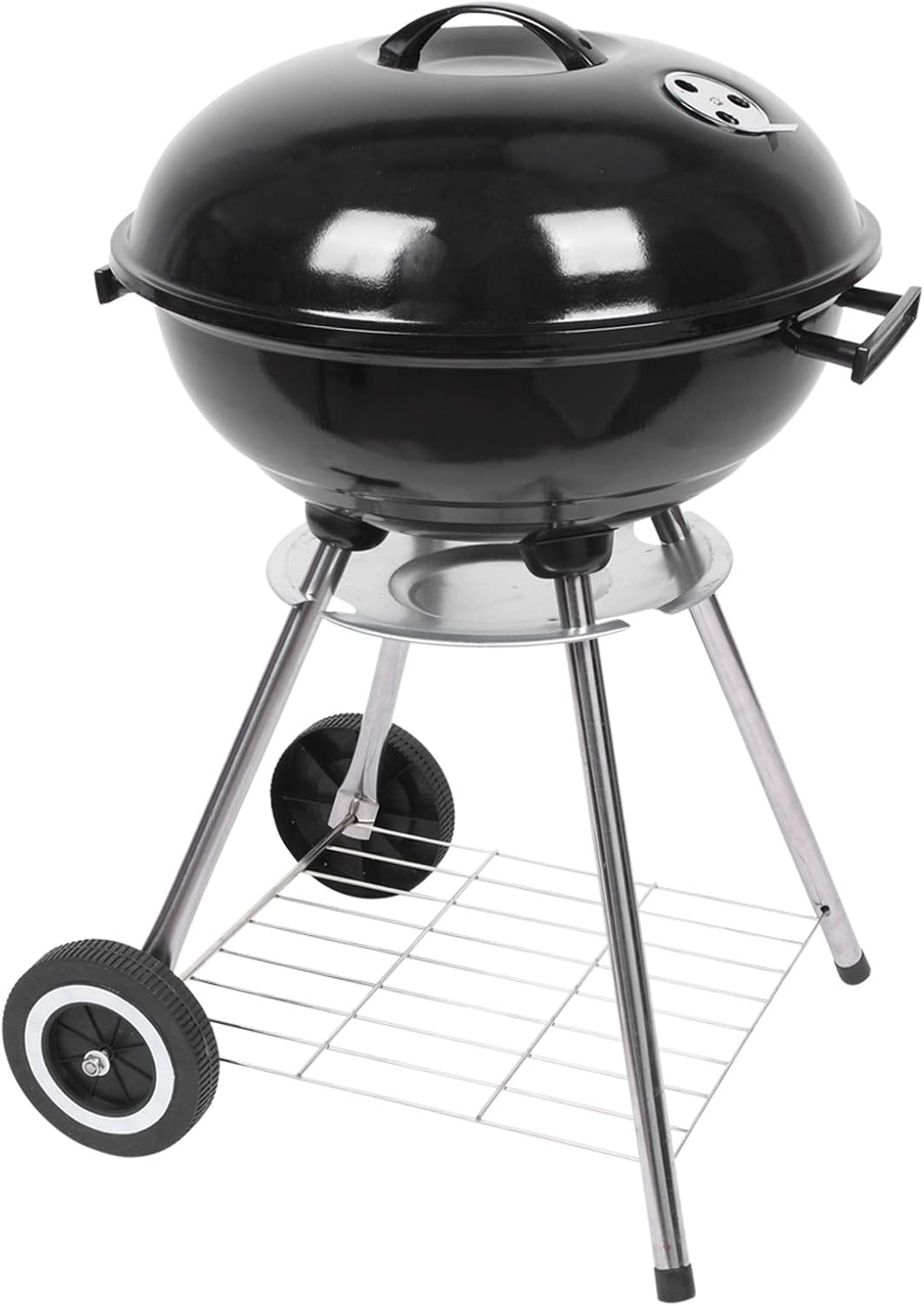 Outvita 18 inch Portable Charcoal Grill, Stainless Steel BBQ Kettle Charcoal Grill with Wheels and Storage Holder for Camping, Picnic, Barbecue, Party, Outdoor Activities