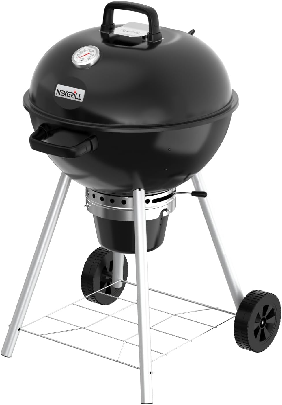 Nexgrill Premium 22.5″ Charcoal Barbecue Grill with Adjustable Air Vent, Built-In Temperature Gauge, 362 SQ In Grate, Storage Rack, Portable Kettle Grill for Camping, Picnics, and More – 810-0178