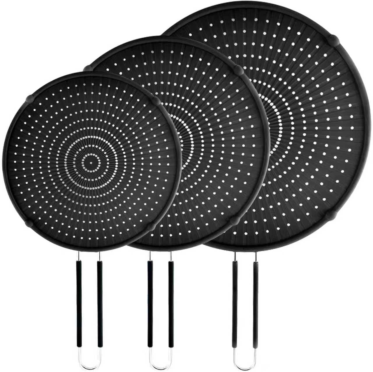 Splatter Screen for Frying Pan,Silicone Grease Splatter Guard, Heat-Resistant Splatter Guards for Cooking,Dishwasher Safe (9.8″, 11.4″, 13″)