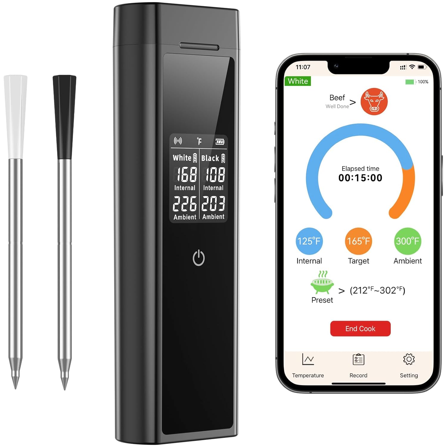 Smart Wireless Meat Thermometer Digital, 2 Probes, Advanced Bluetooth Food Thermometer for Cooking, IP67, Real-Time Monitoring & Smart Alerts with APP for BBQ, Grill, Oven, Smoker, Kitchen Gifts