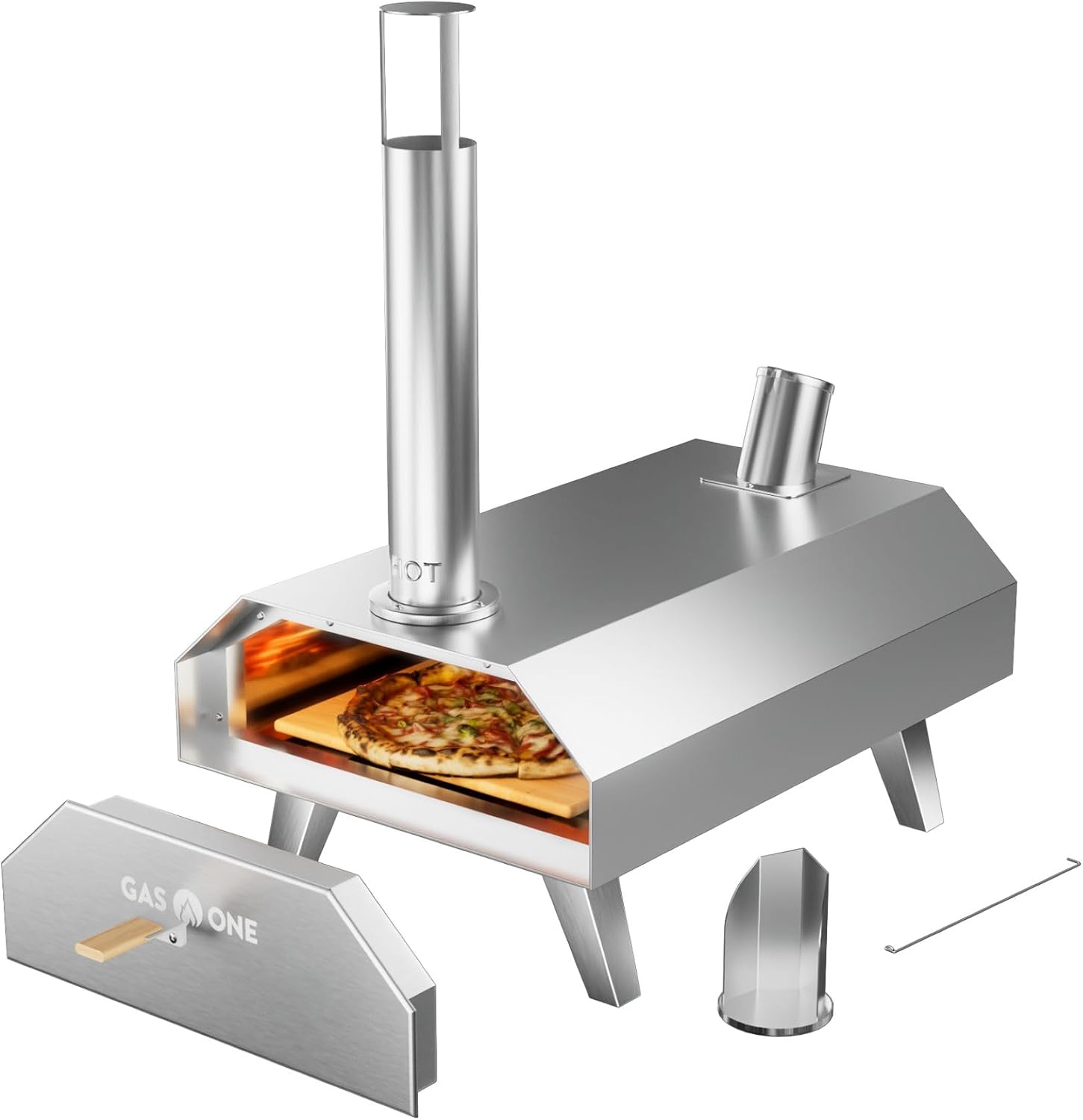 GasOne PZW-12A Pizza Ovens Wood Pellet 12” Pizza Oven Cooking Pizza Maker Portable Stainless Steel Pizza Grill – Portable Party, Tailgating, Backyard, Camping