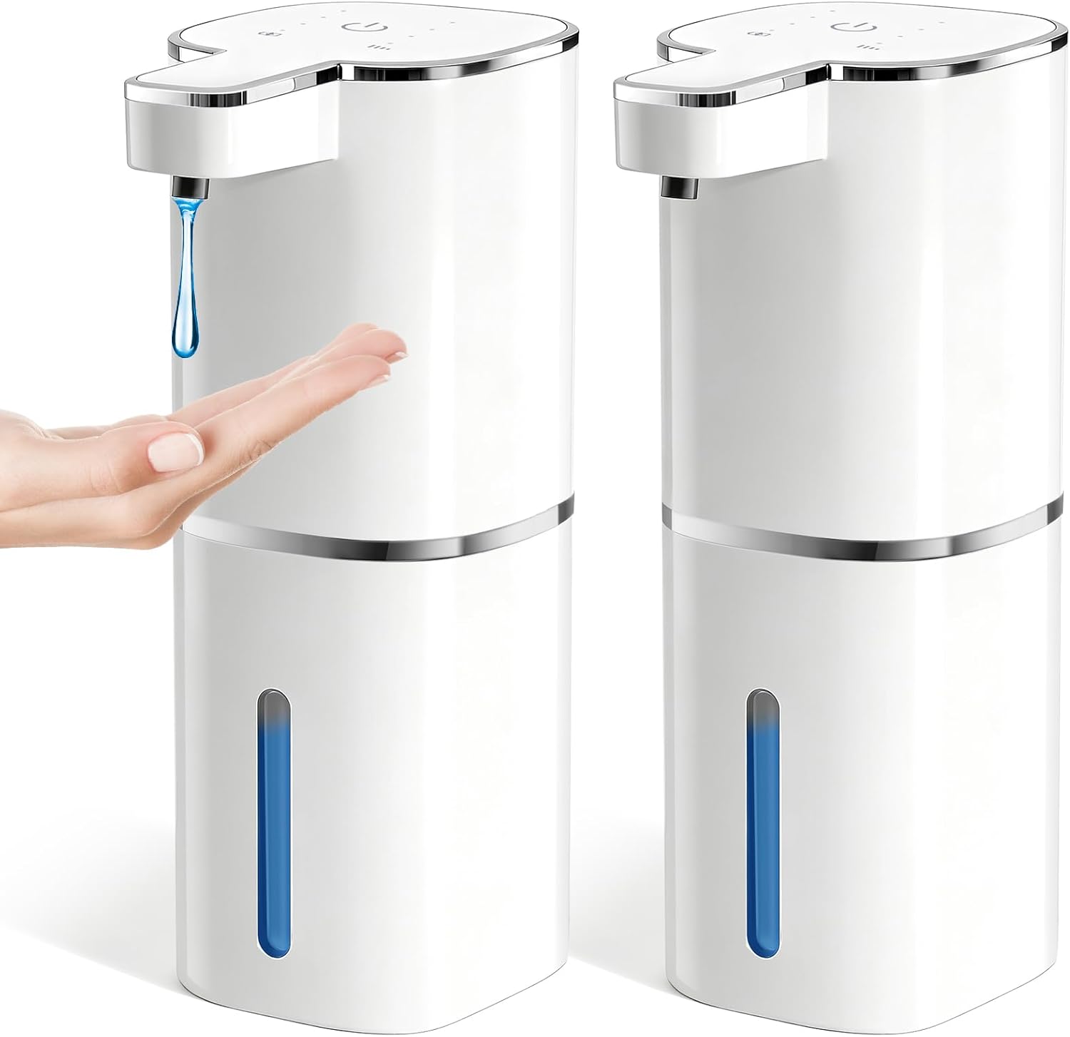 RYTOXILO Automatic Soap Dispenser Touchless, 2 Pack White Auto Soap Dispensers for Bathroom and Kitchen, 15 Fl Oz Plastic Electric Hands Free Dish Liquid Dispensers Wall Mount with 1200 mAh Battery