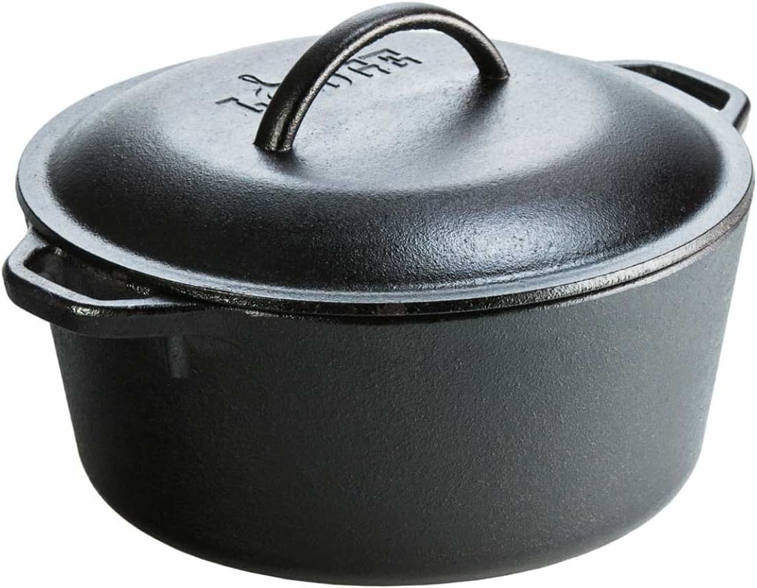 Lodge Cast Iron Dutch Oven 5 Quart – Loop Handle Cooking Vessel – Even Heat Retention – Oven-Safe, Versatile Pot