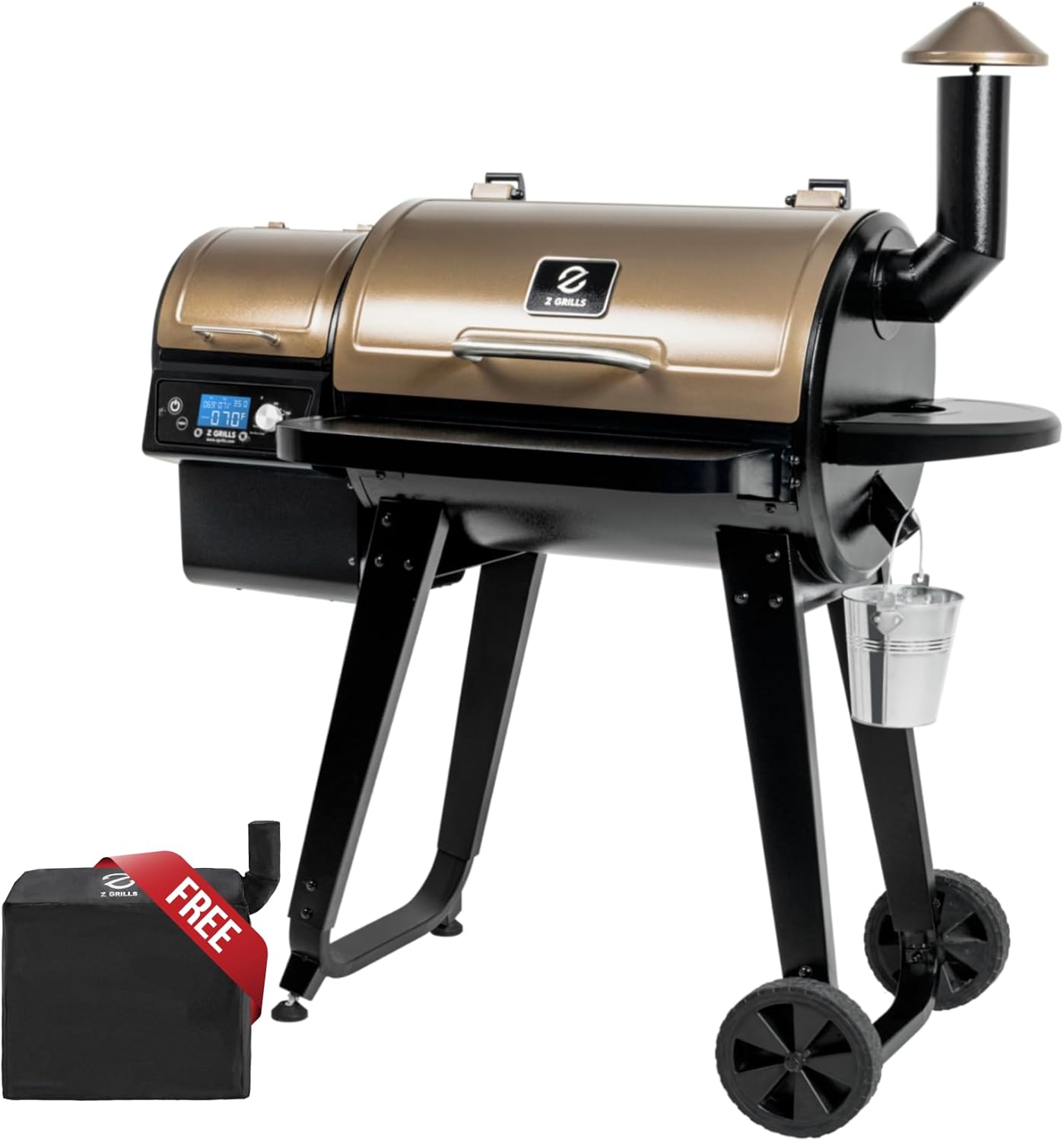 Z GRILLS ZPG-450A2 Wood Pellet Grill & Smoker, PID V3.0 Controller, 459 Sq in Cook Area, Foldable Shelf&Side Shelf, Meat Probe, Rain Cover, 8 in 1 BBQ Grill Outdoor Auto Temperature Control, Bronze