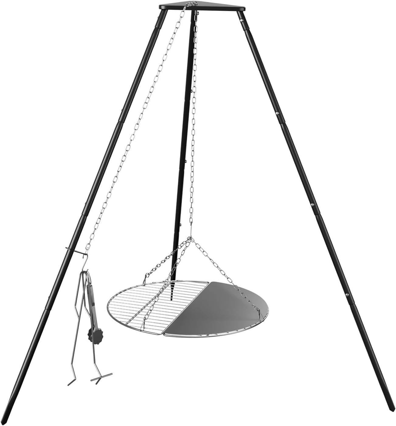Tripod Cooker Campfire, Grill Grate with Adjustable Height for Cooking Over Fire & Collapsible Legs for Easy Storage