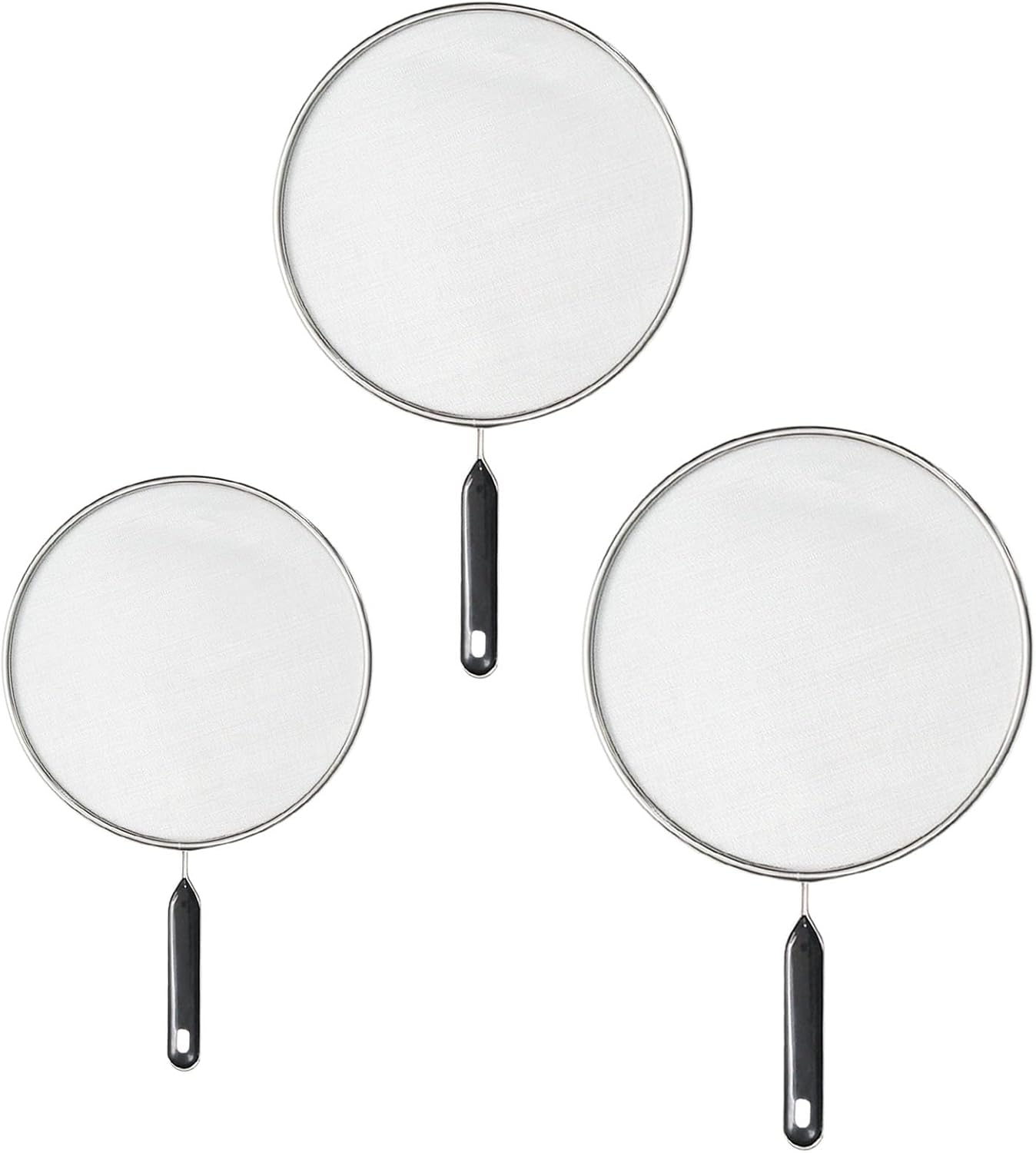 3 Pcs Splatter Screen for Frying Pan with Silicone Handle (9.8″, 11.4″, 13″), Stainless Steel Grease Splatter Guard for Kitchen Frying Pan Cooking to Prevent Oil Splatters