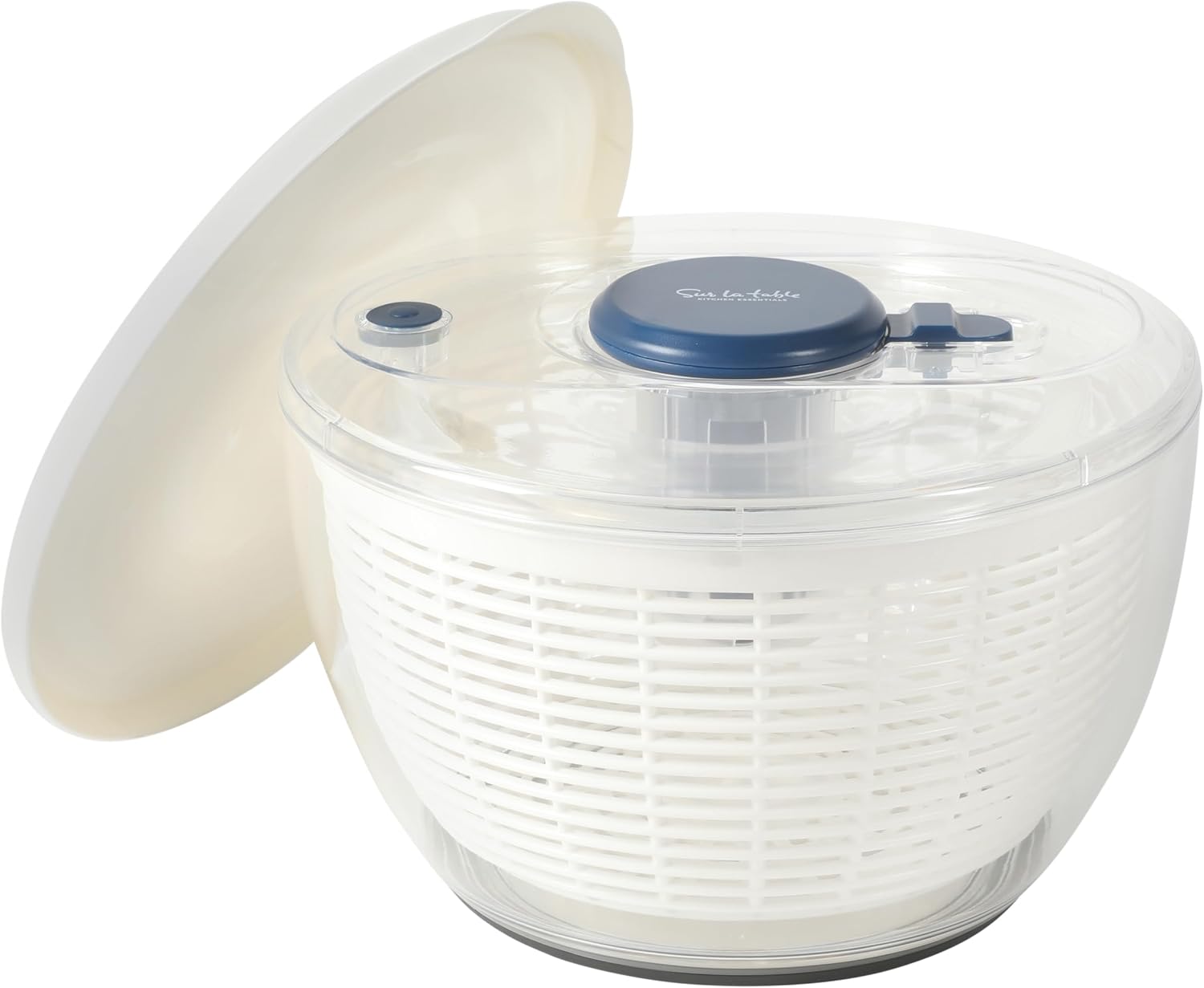 Sur La Table Kitchen Essential 6.3 Qt Salad Spinner, Fruit Wahser, Fruit Washing Bowl with Strainer, Vegertable Cleaner, Salad Cleaner, Lettuce Washer – Navy Blue