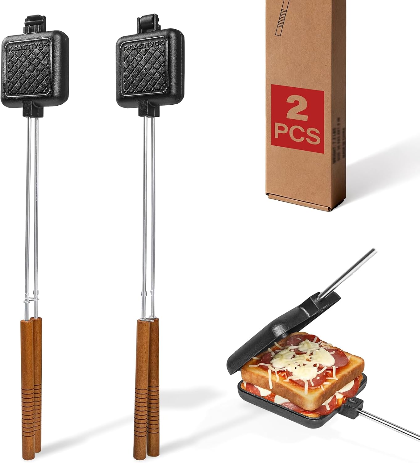 Mountain Pie Maker Cast Iron, Campfire Pie Iron, Hobo Pie Maker for Camping, 2-Pack