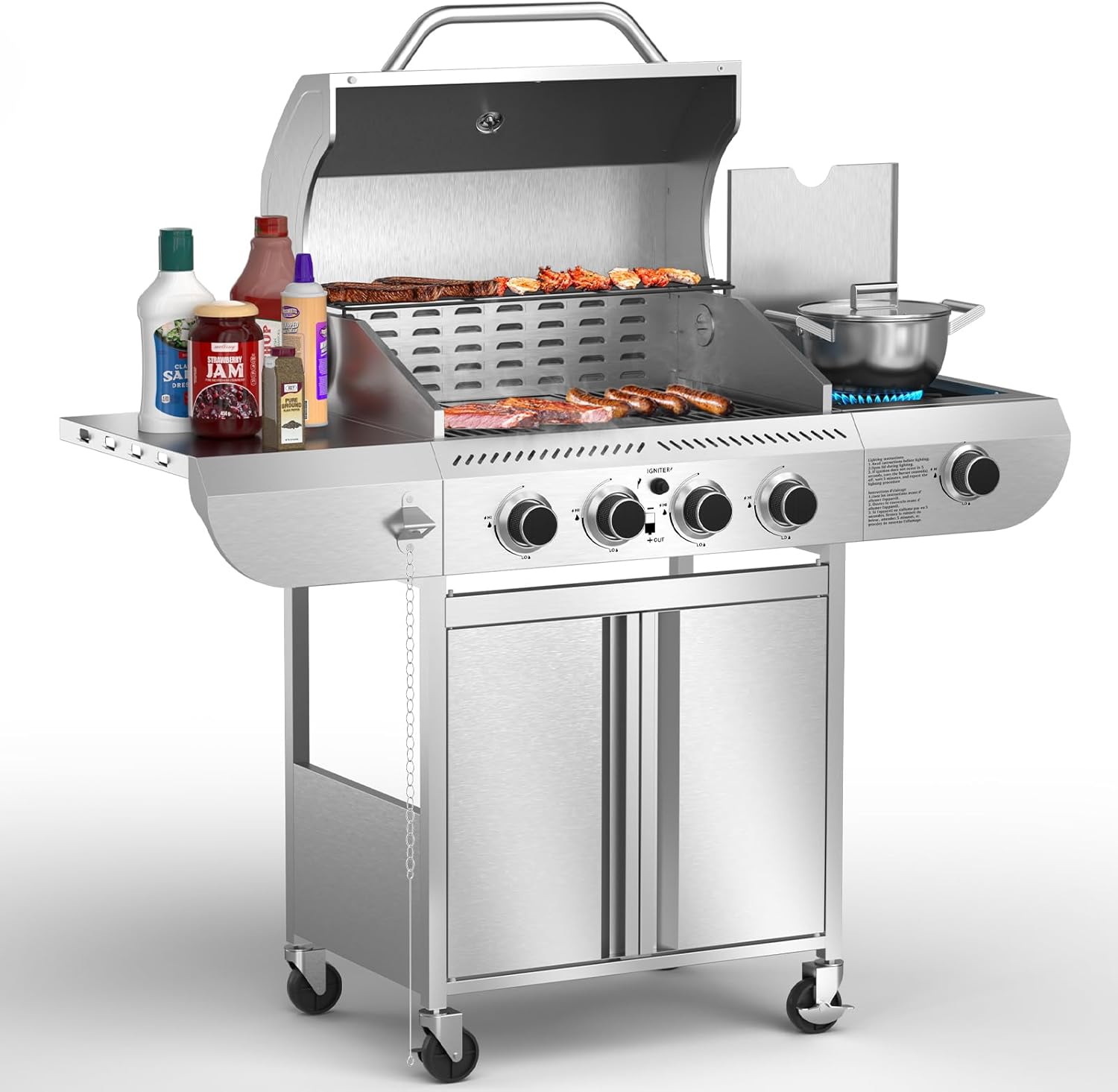 Electactic G41 Pro BBQ Grill,Heavy-Duty Stainless Steel Gas Grill, 4 Burner Gas Grill with Side Burner,42000 BTU Propane Grill for Outdoor Cooking,Barbecue,Garden and Patio Backyard