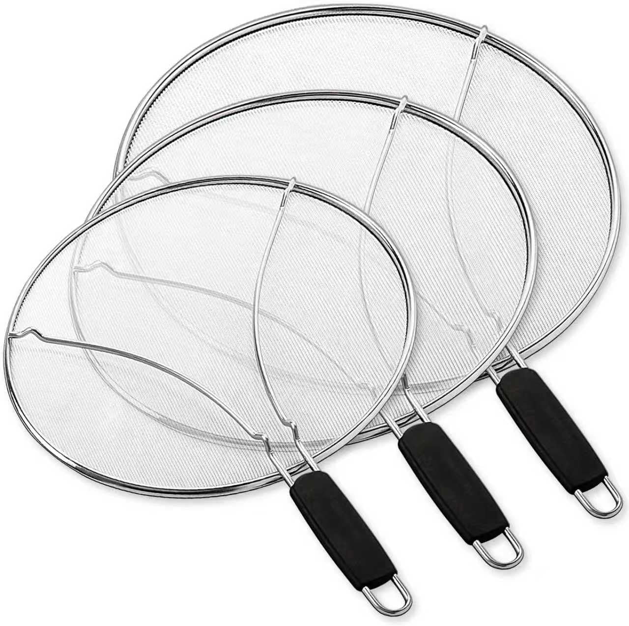Splatter Screen for Cooking – Stainless Steel Grease Splatter Guard for Frying Pan, Ultra Fine Mesh Lids Set of 3(9.8″, 11.4″, 13″)