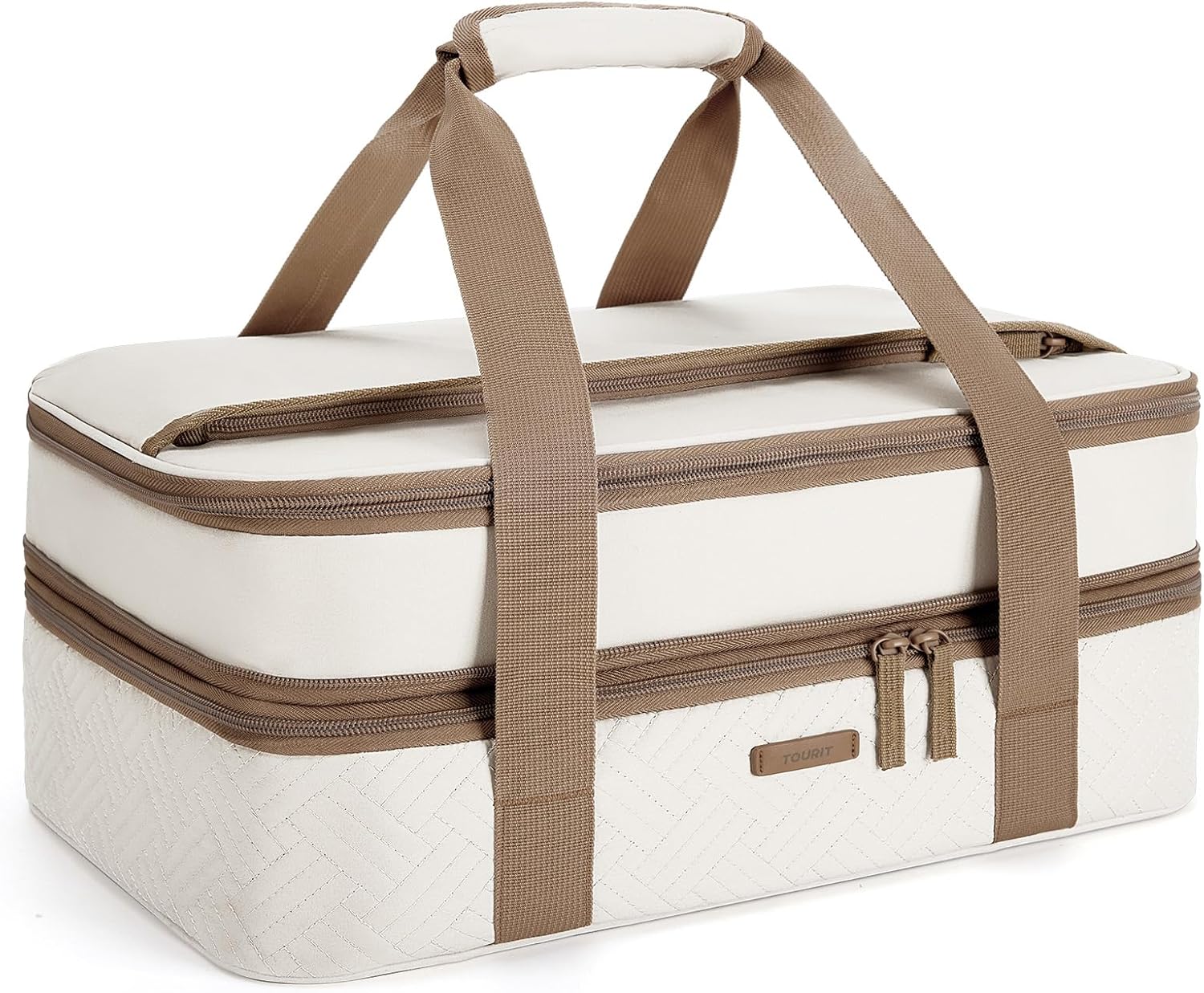 TOURIT Double Decker Insulated Casserole Carrier for Hot or Cold Food Expandable Thermal Food Carrier for Picnic Cookouts Potluck Parties Fits 9″ x 13″ Baking Dish