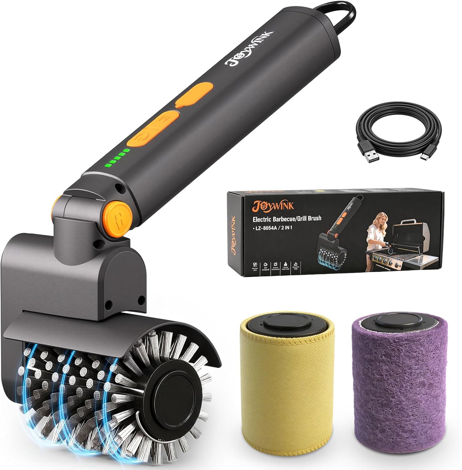 Upgraded Electric Grill Brush – Extreme 50kg Torque Power Grill Brush, 7.4V Motor, Safe for All Grills, SUS304 Anti-Shedding Bristle, with Heat Resistant Mat & Polishing Pad, for Fathers Day
