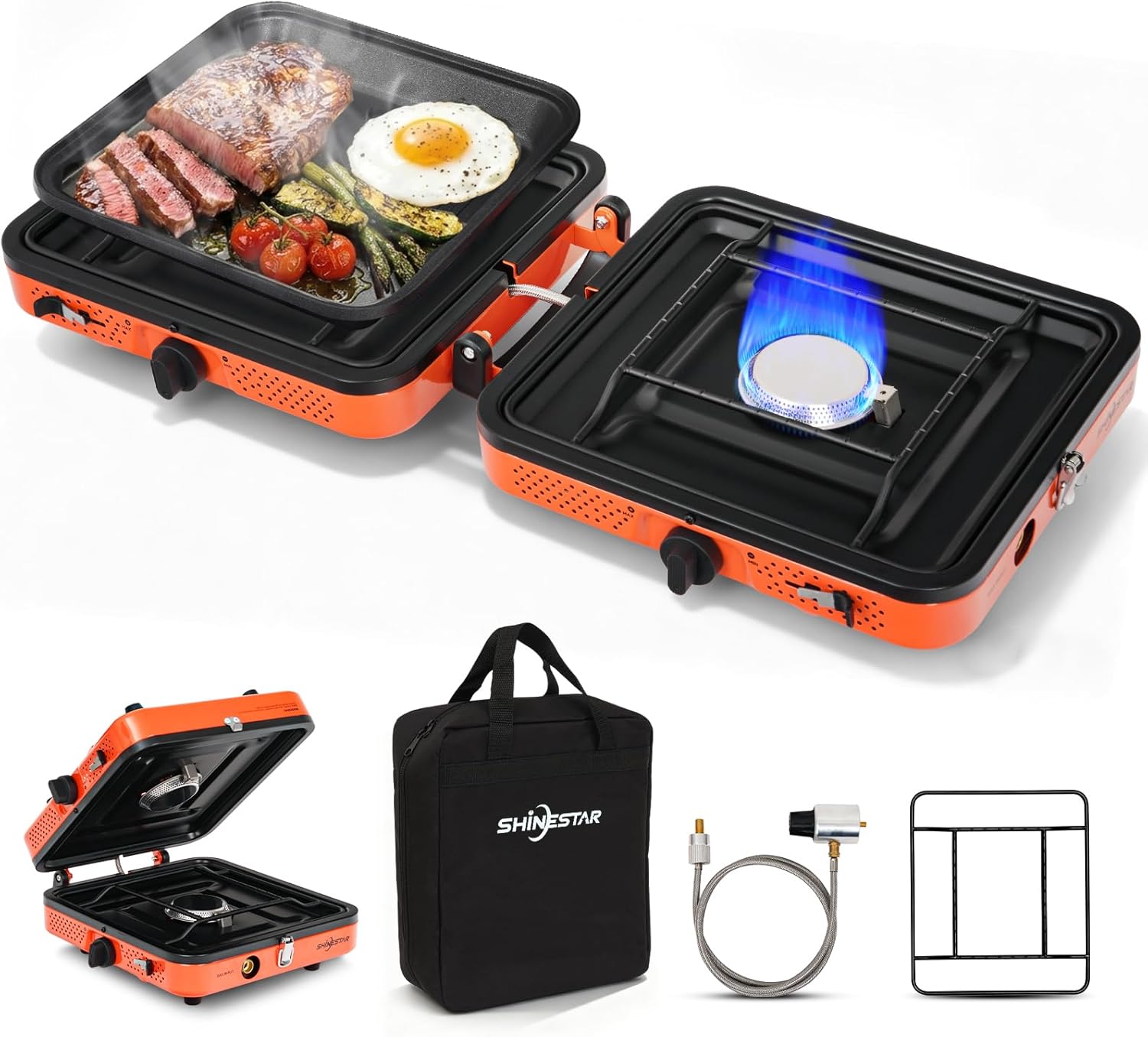 SHINESTAR 2 Burner Camping Stove with Carrying Bag, 17000 BTU Portable Propane Camp Stove, Foldable Gas Stove for Camping, Outdoor Cooking, RV Trips, or Emergencies