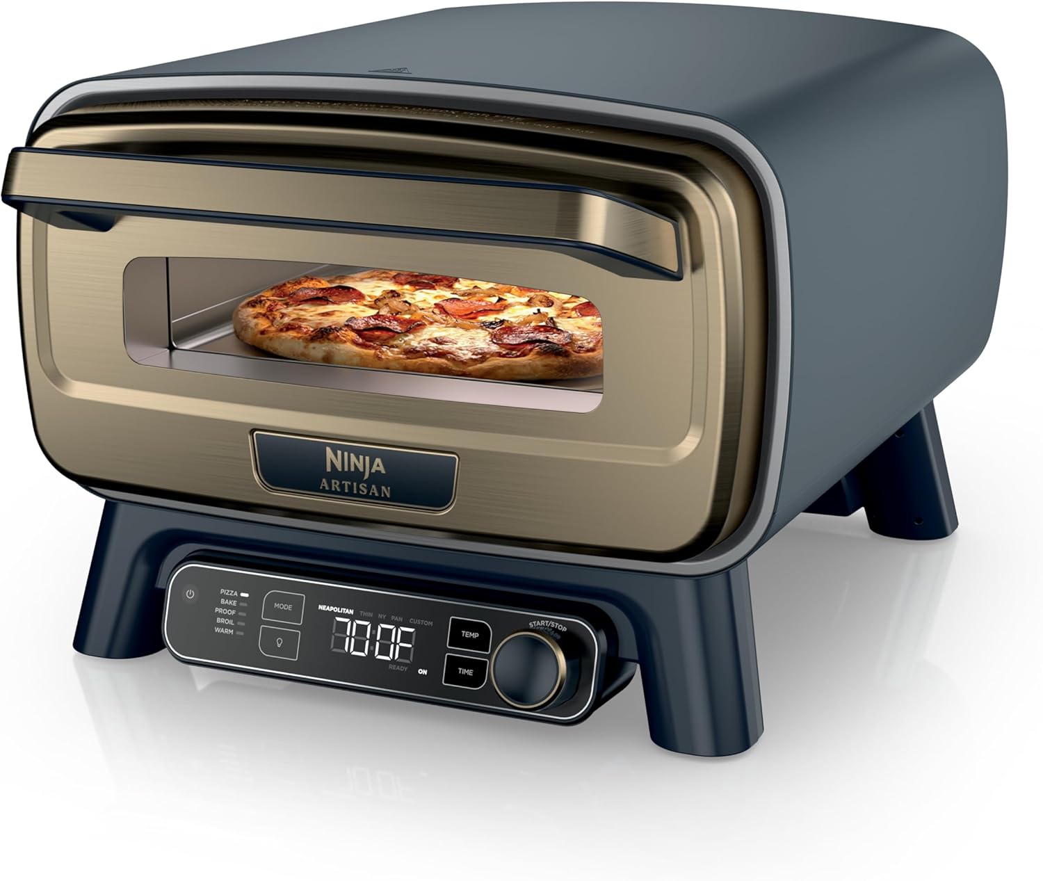 Ninja Artisan Outdoor Pizza Oven, 12-inch, 3-minute Pizza, Neapolitan, Thin Crust, New York Chicago, Custom, 700F Max Temperature, Electric Heat, Bake, Broil, Proof, Warm, Blue, MO201BL1