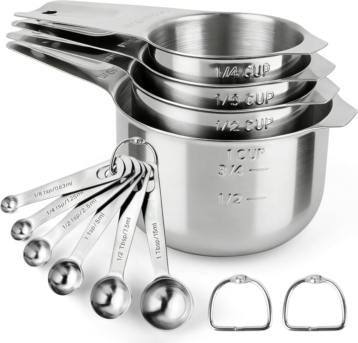 Stainless Steel Measuring Cups and Spoons Set of 10, Nesting Measuring Cup Set – 4 Cups 6 Spoons, Stackable Measure Cup Spoon Set for Dry & Liquid,Dishwasher Safe Kitchen Tools Cooking Baking Supplies