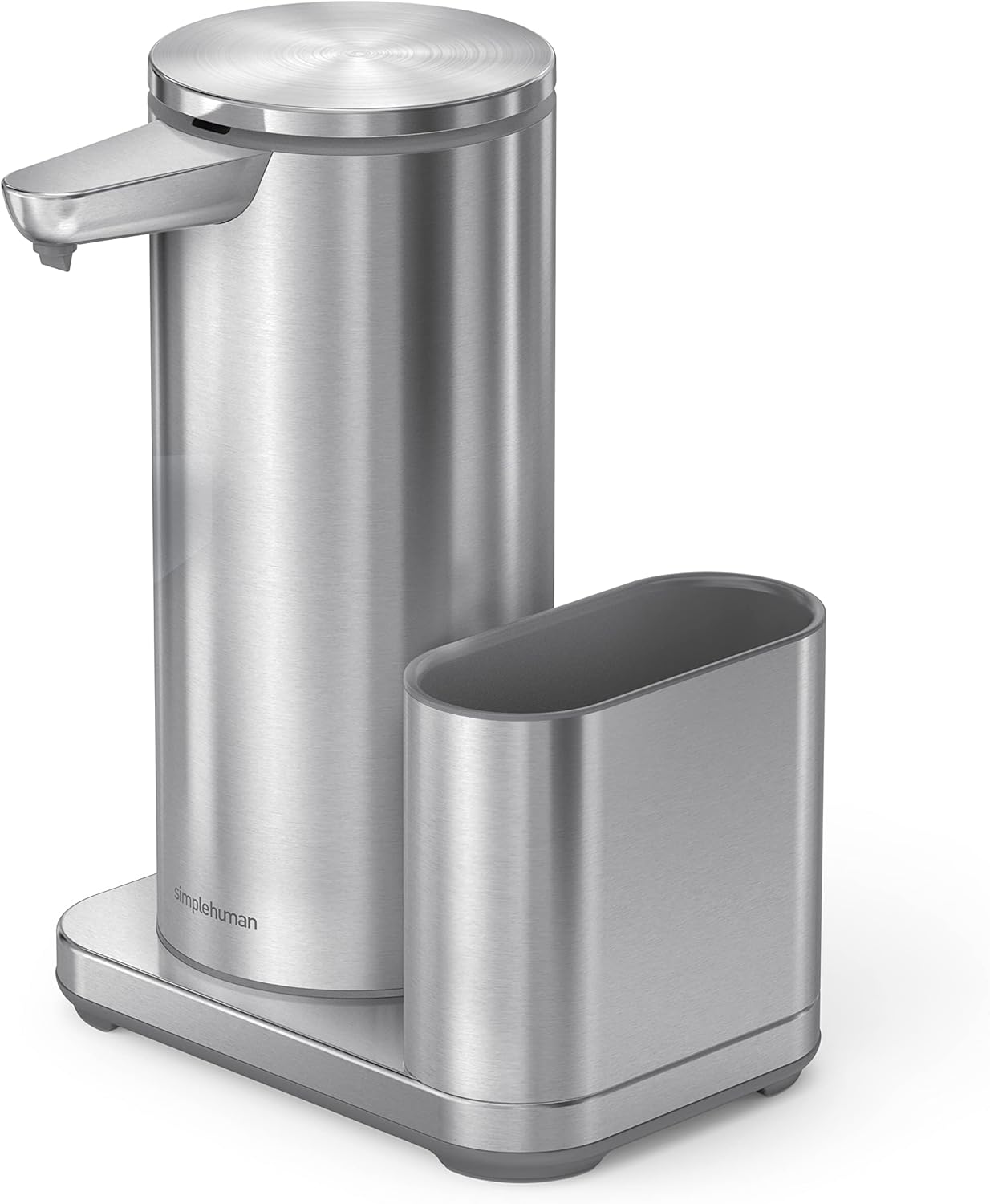 simplehuman Liquid Sensor Pump with Caddy, 14 oz Automatic Soap Dispenser for Kitchen Sink, Motion Sensor, Variable Dispense, Battery Powered, Integrated Sponge Holder, Brushed Stainless Steel