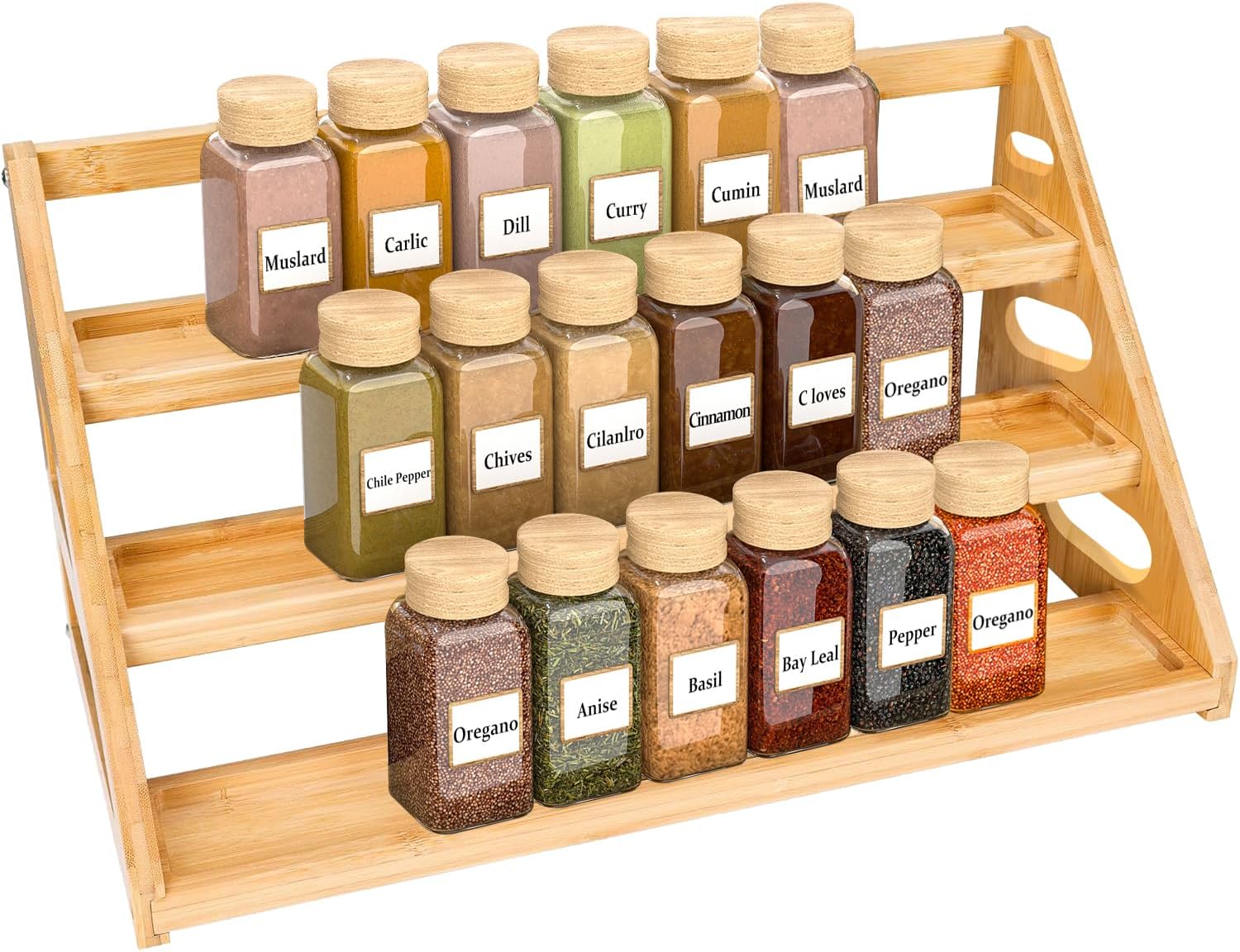 Premium Spice Rack – 3 Tier Bamboo Spice Rack Organizer – Spice Organization for Kitchen Cabinet/Countertop