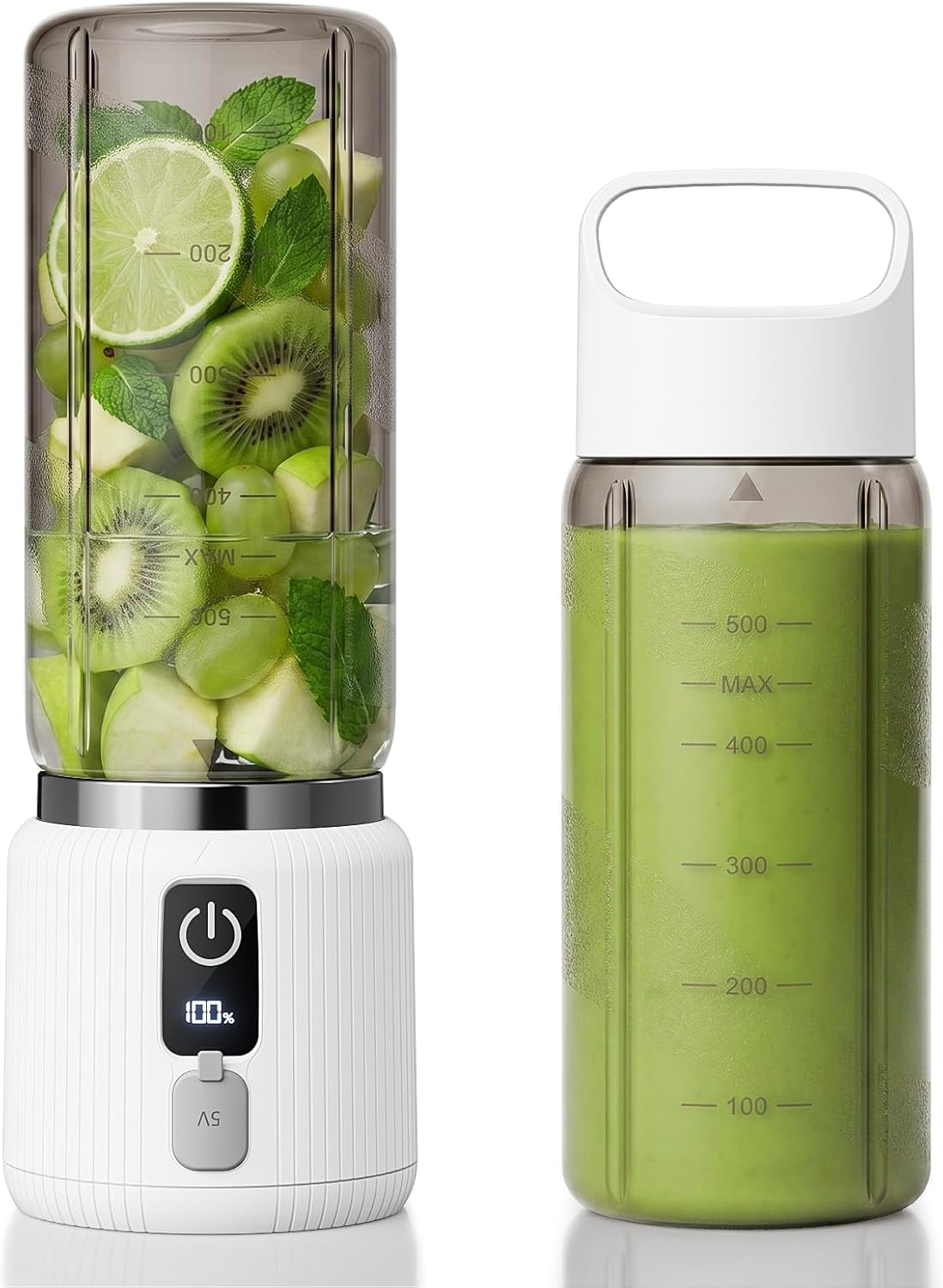 COKUNST Portable Blender, Personal Blender for Smoothies and Shakes with LED Display, USB C Charging Juice Mixer, Small Smoothie Maker with 8 Blades for Home, Outdoors, Travel, Office, 17oz, White