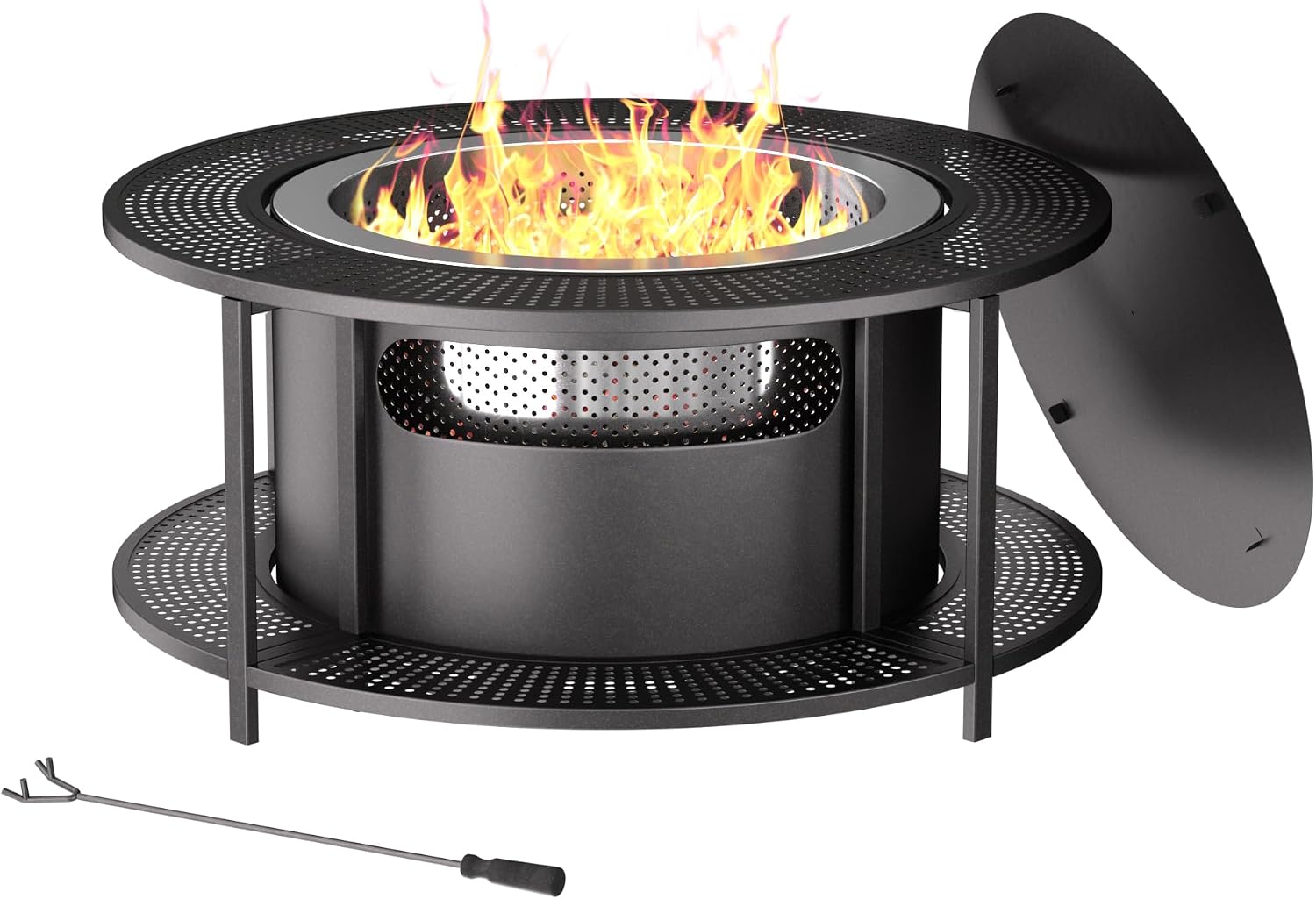 ALAULM 37 Inch Smokeless Fire Pit Tabletop, Stainless Steel Wood Burning Firepit for Outdoor Patio, Includes Weather-Resistant Cover