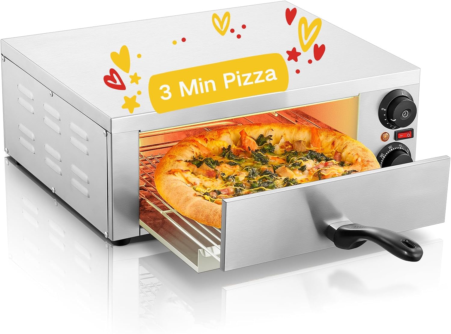 Commercial Countertop Pizza Oven Stainless Steel Electric Pizza/Snack Oven with Timer Fits 12″ Pizzas, 120V, 1850 Watts, for Commercial and Home Use
