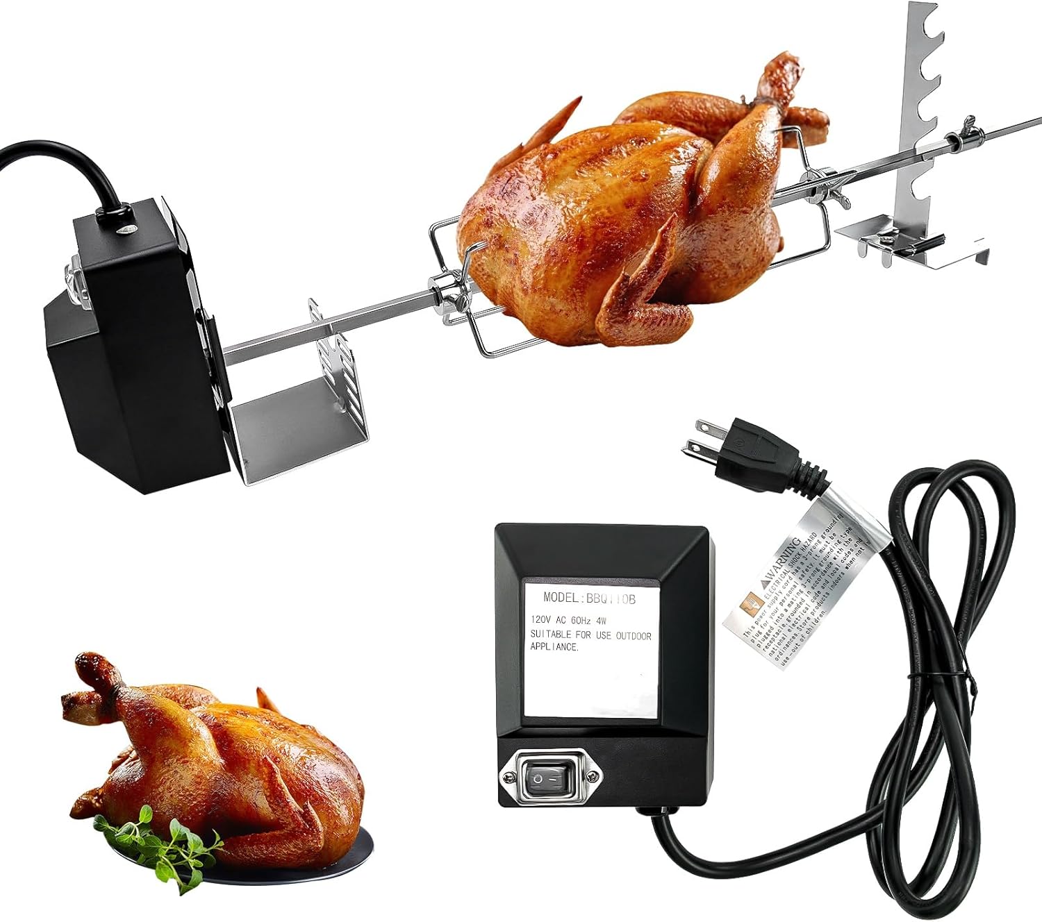 Universal BBQ Rotisserie Grill Kit, Automatic Rotating BBQ, UL Certificated Grill Rotisseries with 120V 4W Motor, 28” Spit Rod, 2 x 4 Forks, Complete Holders and Fixing Screw for Most Gas Grills