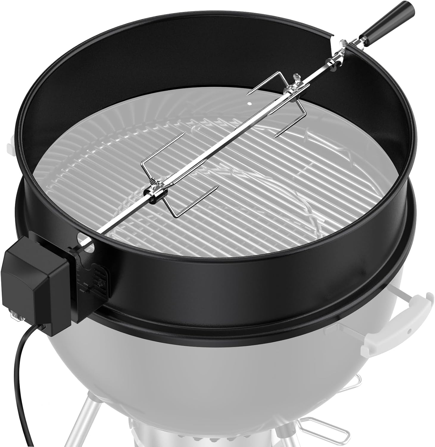 Skyflame Charkettle Rotisserie Ring Kit for Weber 22-Inch Kettle Charcoal and Other Similar Size Grills, Black Coated Steel BBQ Grill Rotisserie Kit Replacement for Weber 2290