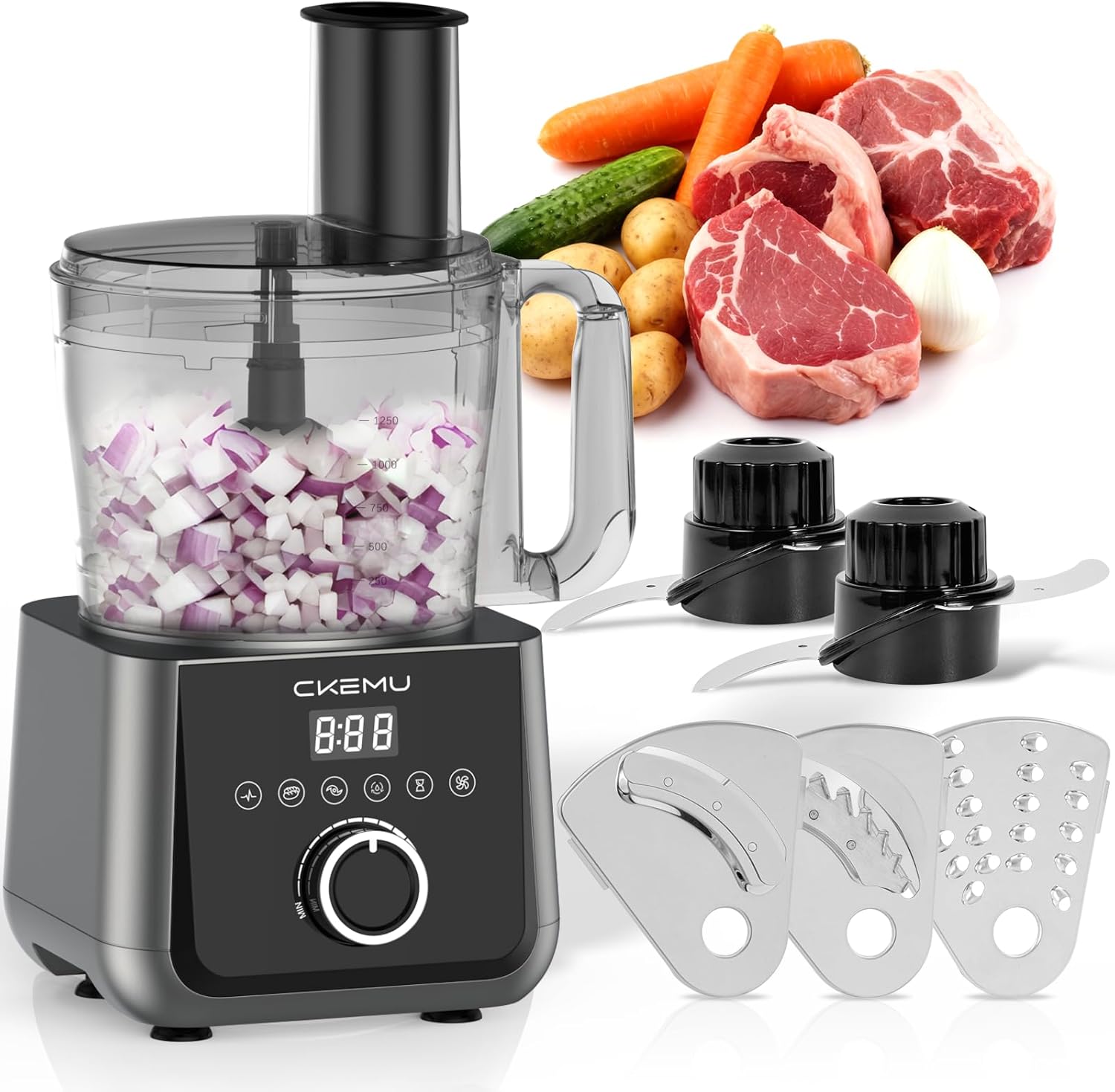 12 Cup Smart Food Processor | Electric Food Chopper Slicer, French-Fry Slicing Shredding Chopping Kneading Cutter, For Meat, Vegetable, Fries, Cheese