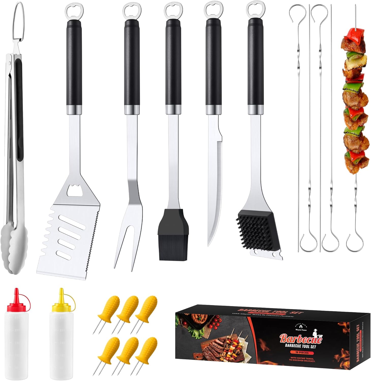 BBQ Grilling Accessories Grill Tools Set, Stainless Steel BBQ Utensils for Grill, Professional Barbecue Accessories Barbecue Kit for Men & Women,Practical Grill Tools for Outdoor Camping,Father’s Day