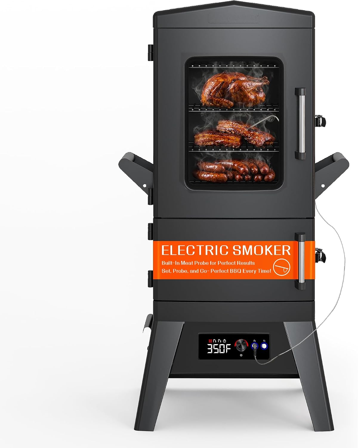 Electric Smoker 40 Inch Vertical Smoker with Meat Probe, Digital Temperature Control & Wood Chip Loader, 633 Sq In BBQ Smoker with 4 Racks & Weatherproof Cover for Brisket, Ribs, Turkey, Fish