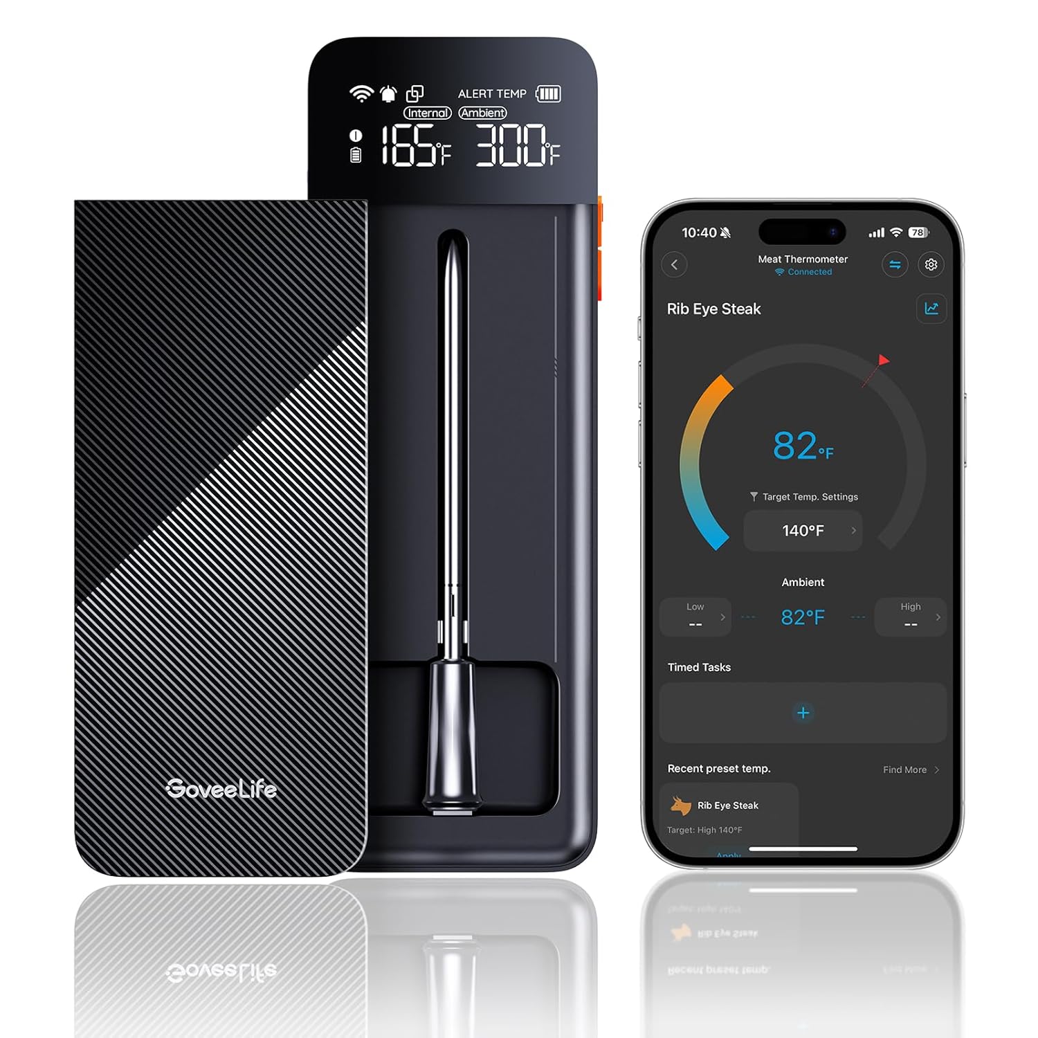 GoveeLife Smart Wireless Meat Thermometer with Bluetooth WiFi Ultra Range, Digital Oven Thermometer with Accuracy ±1.8°F, Charge Magnetic Base, Alarm, Kitchen Tools Suitable for BBQ, Grill, Smoker