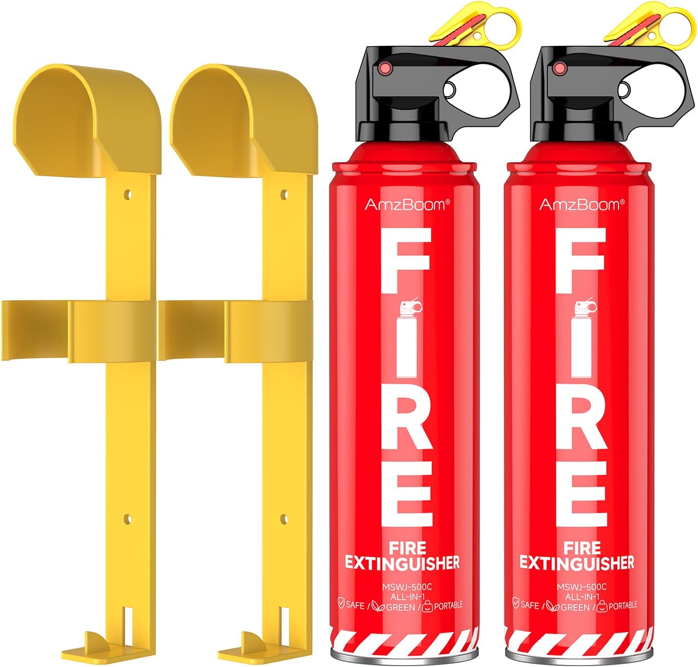 AmzBoom 2-Pack Fire Extinguisher Kit,Compact ABCK Spray for Home, Kitchen, Car, Grill | Eco-Friendly, Anti-Reignition | Mounting Bracket.