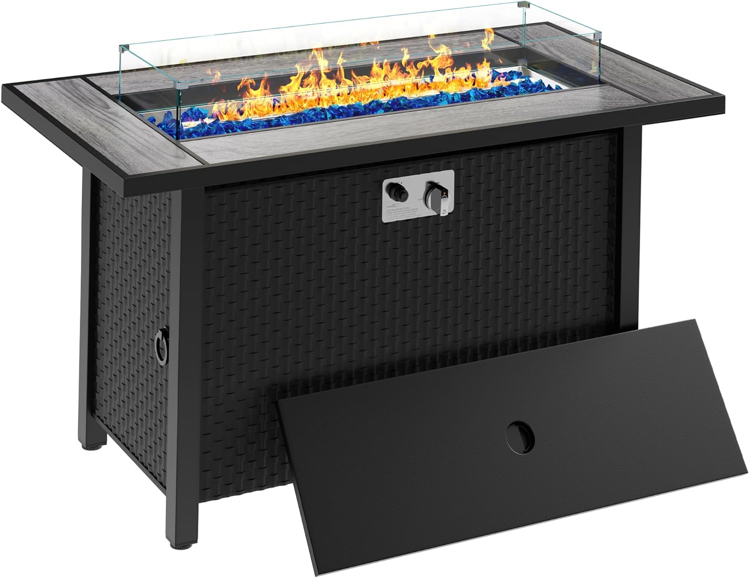 45in Fire Table, Propane Fire Pit with Glass Wind Guard and Rain Cover, Outdoor Firepit Table 50000 BTU 3-in-1 Fire Table for Patio/Yard/Balcony, Gray Tabletop