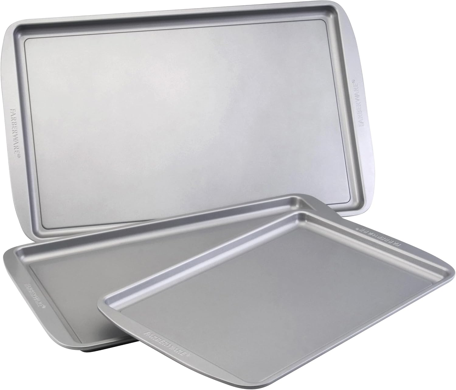 Farberware Nonstick Bakeware 3-Piece Cookie Pan Set, Baking Sheet Set, Gray