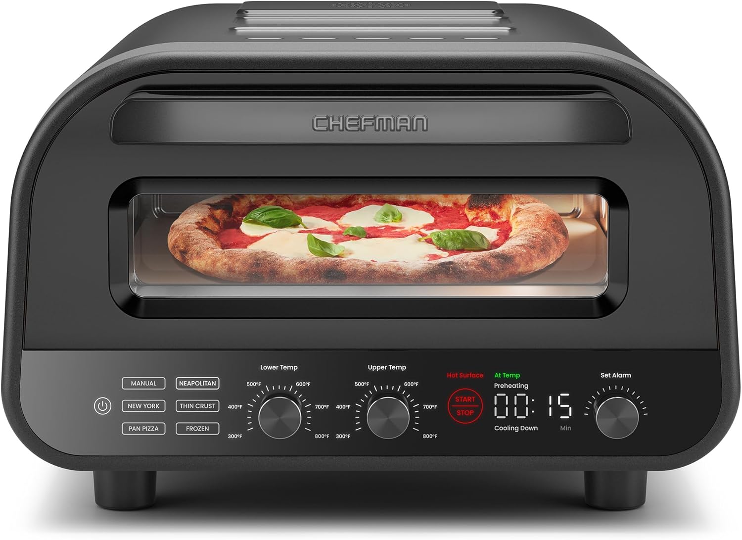 CHEFMAN Indoor Pizza Oven – Makes 12 Inch Pizzas in Minutes, Heats up to 800°F – Countertop Electric Maker with 5 Touchscreen Presets, Pizza Stone and Peel Included – Stainless Black