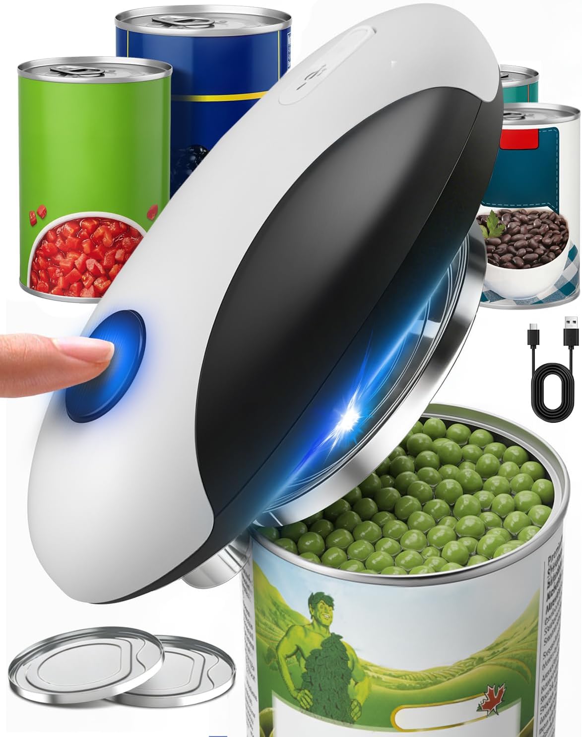 Electric Can Opener, One Touch Safety Automatic Can Opener – Easy Smooth Edge Hands Free, Battery Operated Openers Fits Most Cans, Ideal for Seniors People with Weak Hands & Arthritis