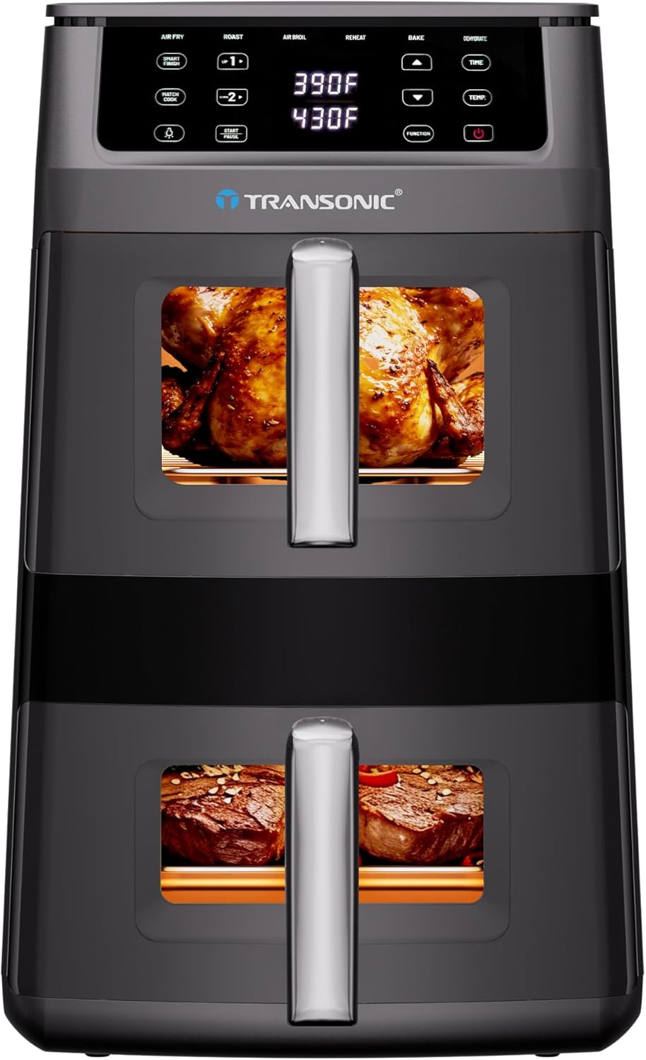 11QT Air Fryer Dual Large Basket Design (Deep Top & Long Bottom) for Whole Chicken & Ribs,430°F High-Heat Broil, 360° Rapid Circulation, 6 in 1 Preset Function, Family Meals, PFAS Free Nonstick