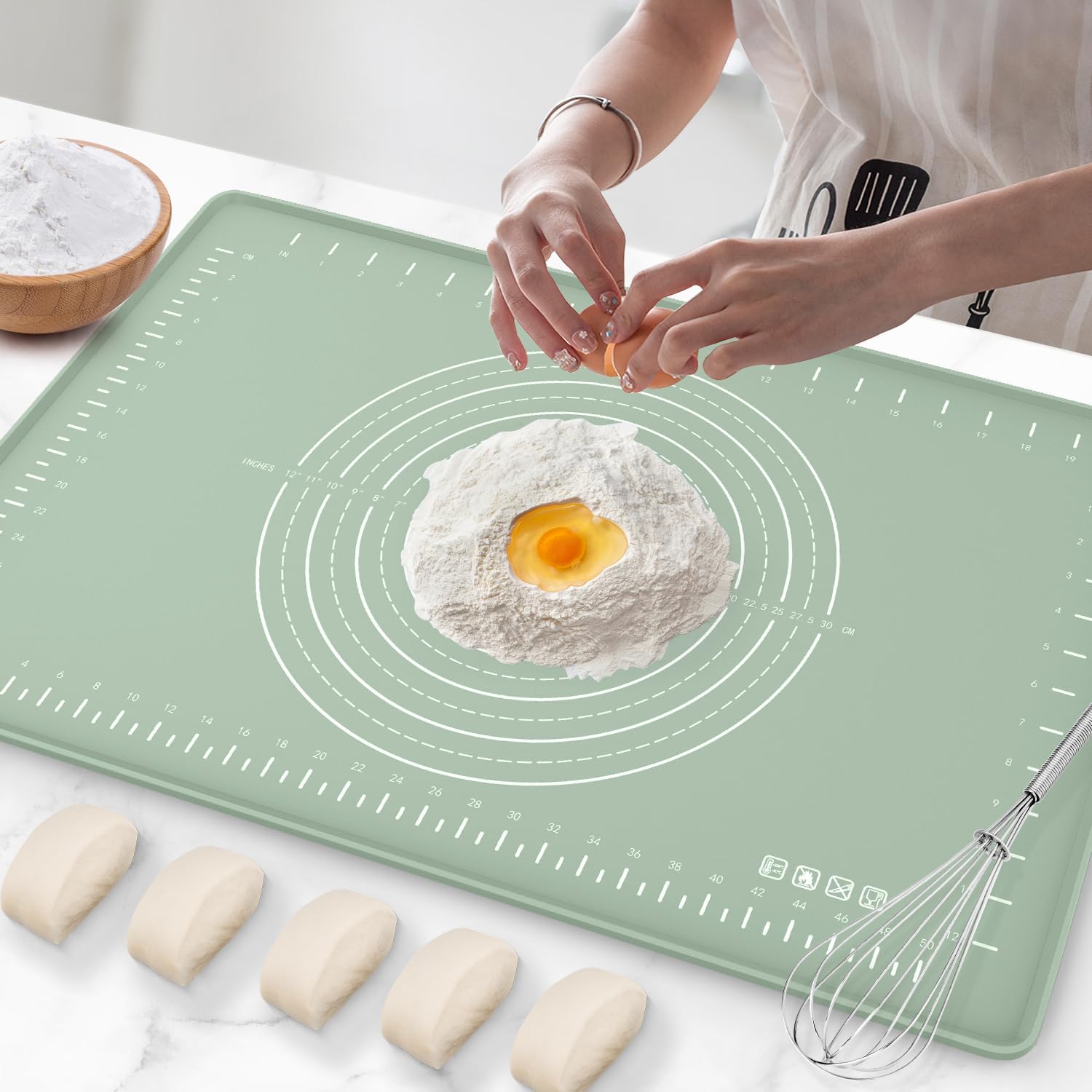 Silicone Baking Mat 28″ x 20″, Extra Thick Dough Rolling Mat with Measurements and Edge Heightening, Non-stick Food Grade Silicone Pastry Mat for for Pastry, Bread, Cookies, Pizza, Fondant, Pasta