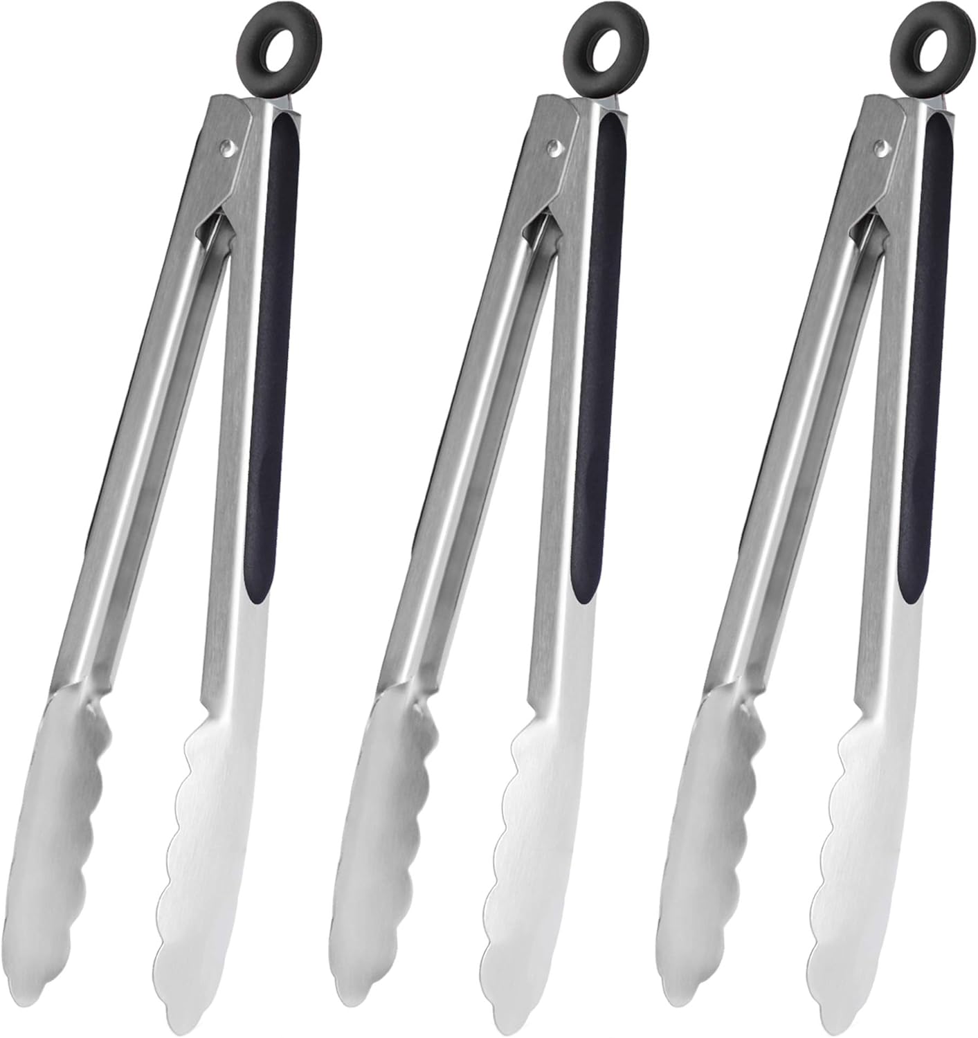 HINMAY Stainless Steel Kitchen Tongs 9-Inch Cooking Tongs, Set of 3