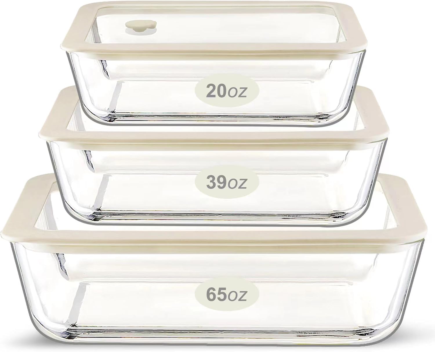 Urban Green Glass Food Container Set with Glass Lid, 3 Pack, Meal Prep Containers with Silicone Framed Airtight Lid, Leakproof, 100% Plastic Free,