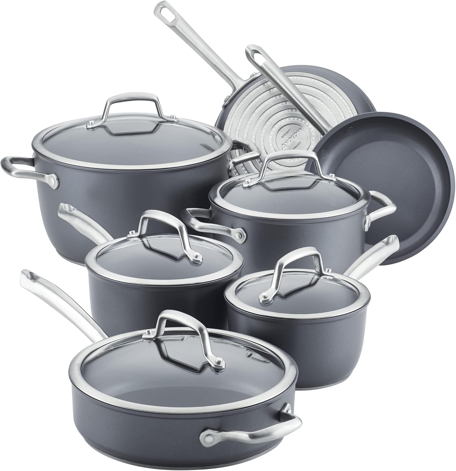 Anolon Accolade Forged Hard Anodized Nonstick Pots & Pans – Induction Cookware Set – 12 Piece – Moonstone Gray
