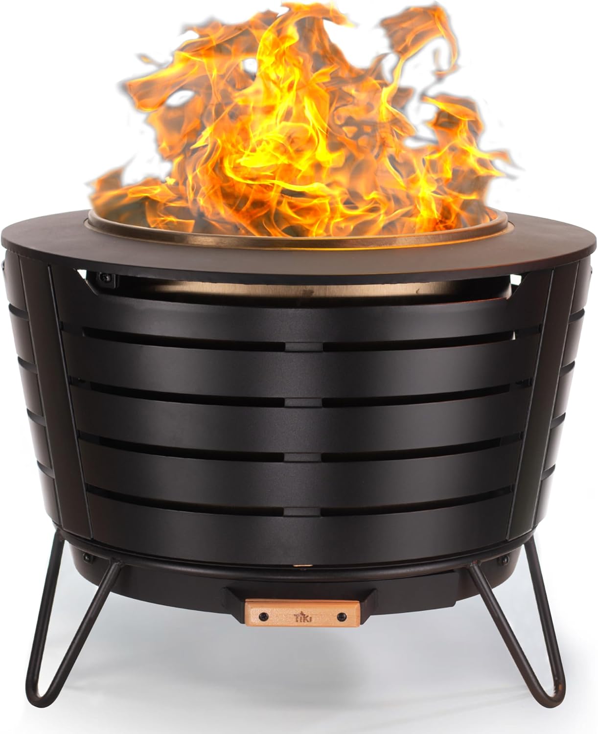 TIKI Patio Smokeless Outdoor Fire Pit, 25-Inch Wood-Burning Bonfire with Removable Ash Pan, Stand, and Weather-Resistant Cover