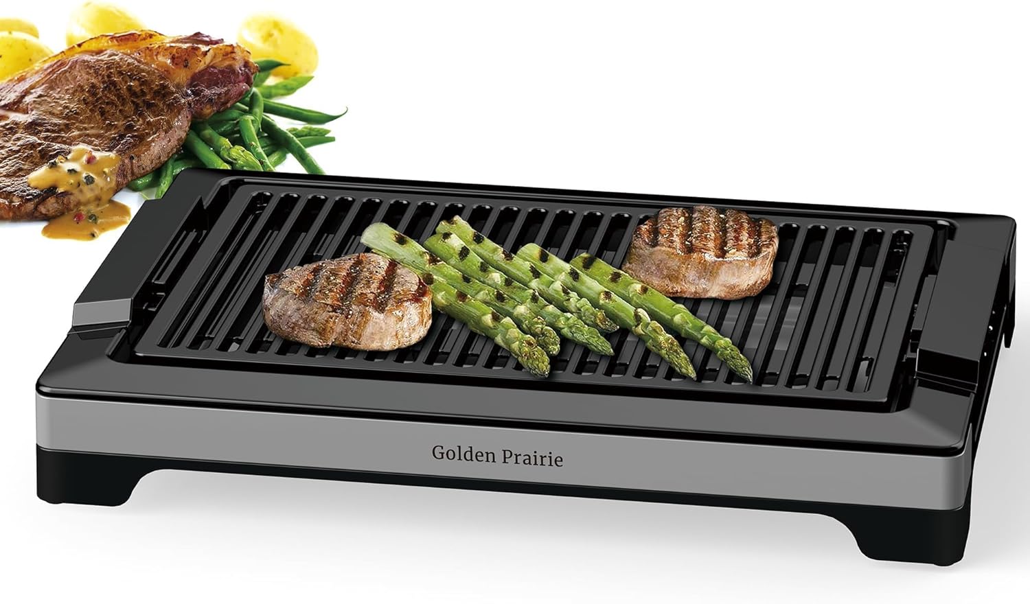 Indoor Grills Electric Smokeless, 1600W BBQ Grill with Water-Filled Drip Tray, 15-Inch Nonstick Grate for Steaks & Korean BBQ, Rapid Heating for Searing