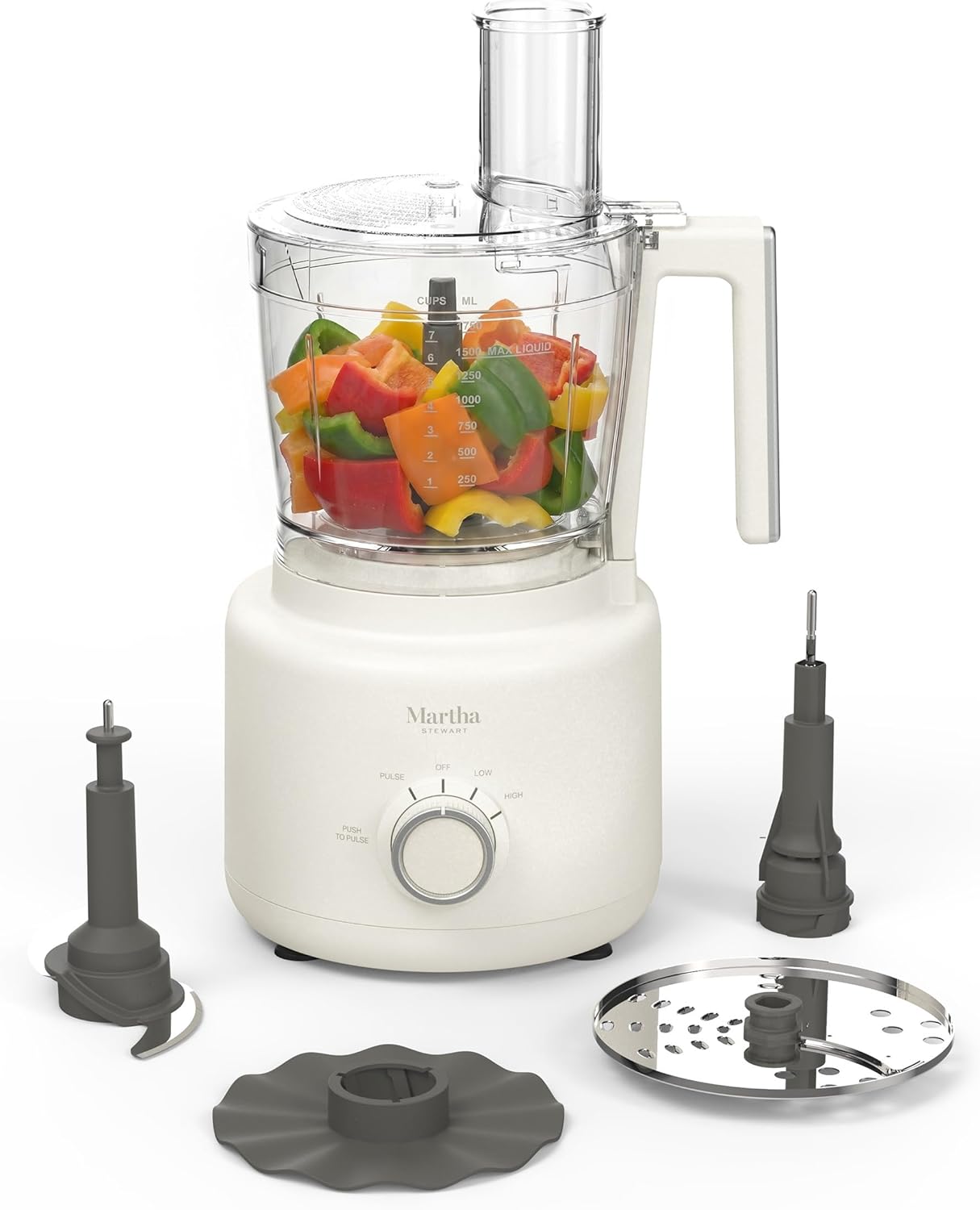 Martha Stewart Food Processor, 10-Cup Electric Chopper for Slicing, Shredding, Mincing and Puree, BPA-Free Twist & Lock Bowl, 3 Multipurpose Blades, Variable Speed Dial, Wide Feed Chute, Linen Cream