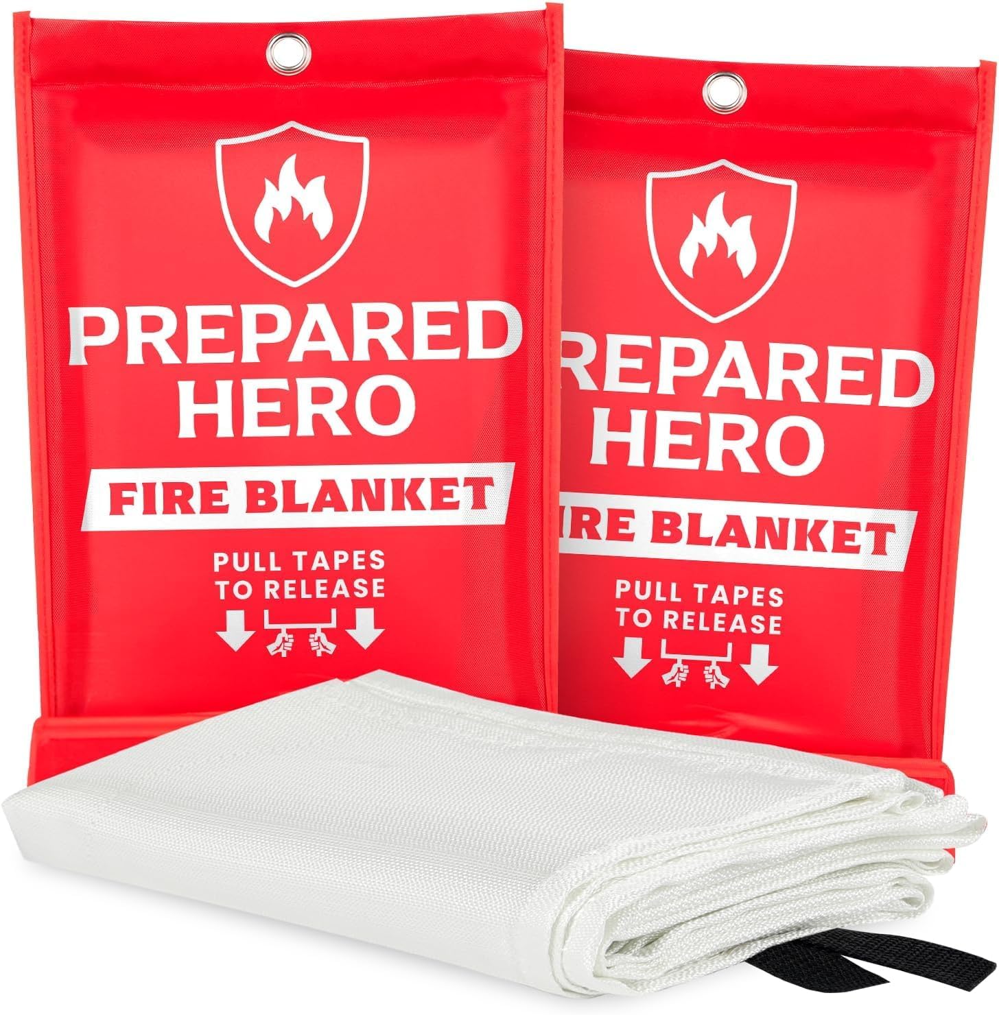 Prepared Hero Emergency Fire Blanket – 2 Pack – Fire Suppression for Kitchen, 39” x 39” Fiberglass Fire Blanket for Home