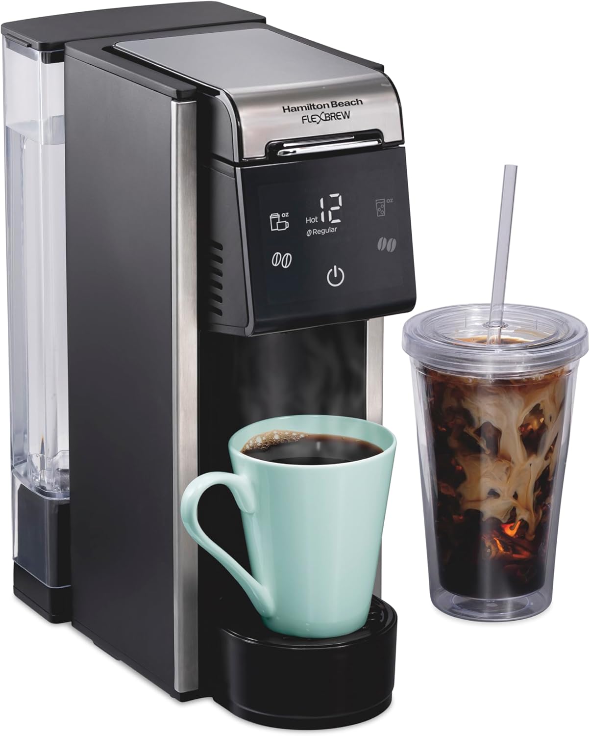 Hamilton Beach FlexBrew Advanced 4-in-1 Single Serve Hot & Iced Coffee Maker with Removable 45 oz. Water Reservoir, Use Pod Packs and Grounds, Fast Brewing, Black (49925)