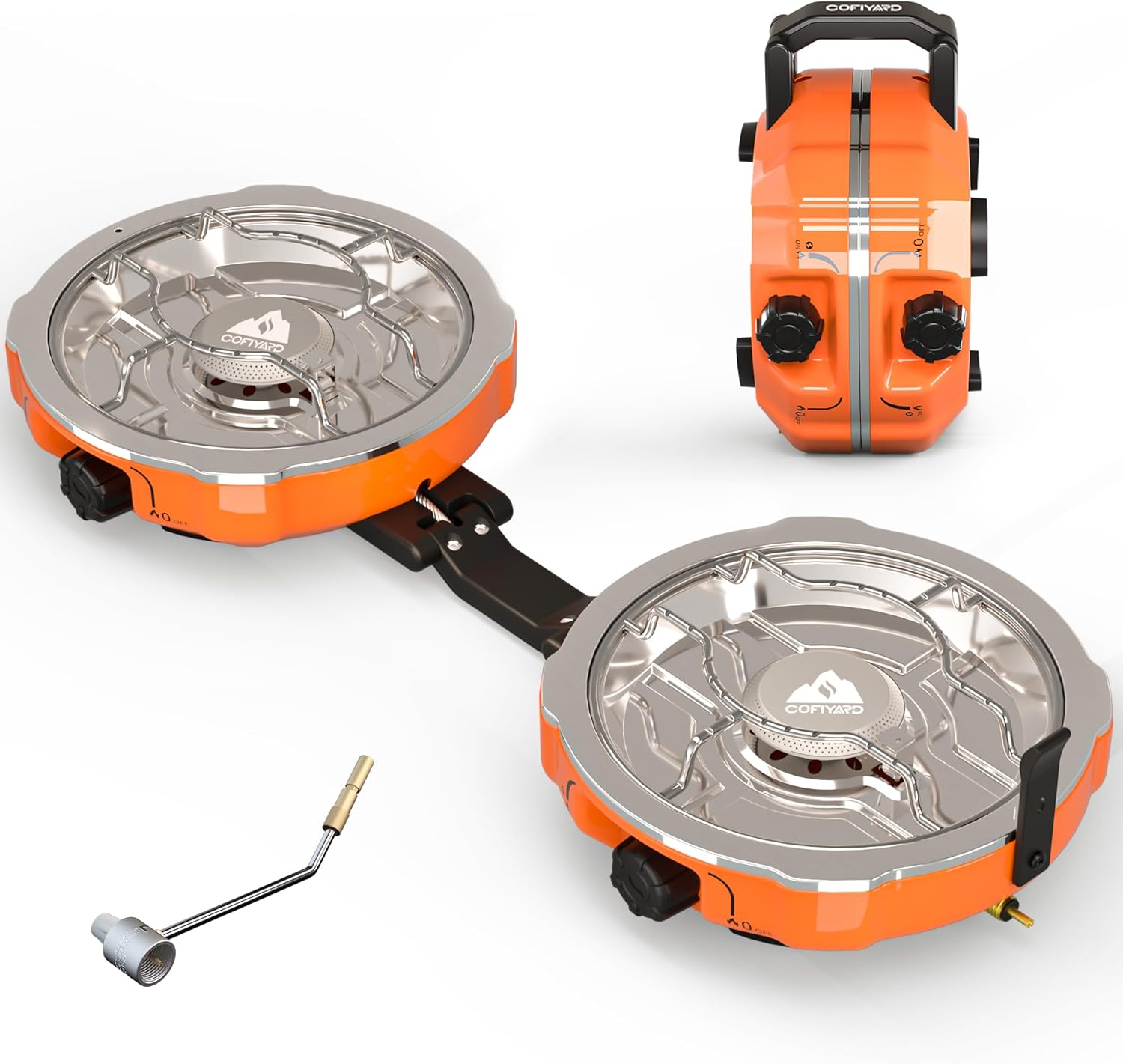 Cofiyard 20,000 BTUs 2 Burner Propane Camping Stove, Portable Folding Camp Stove with Adjustable Burners, Regulator and Carrying Bag, Dual Gas Stoves Easy Carrying Handle for Tailgating, Camping, BBQ