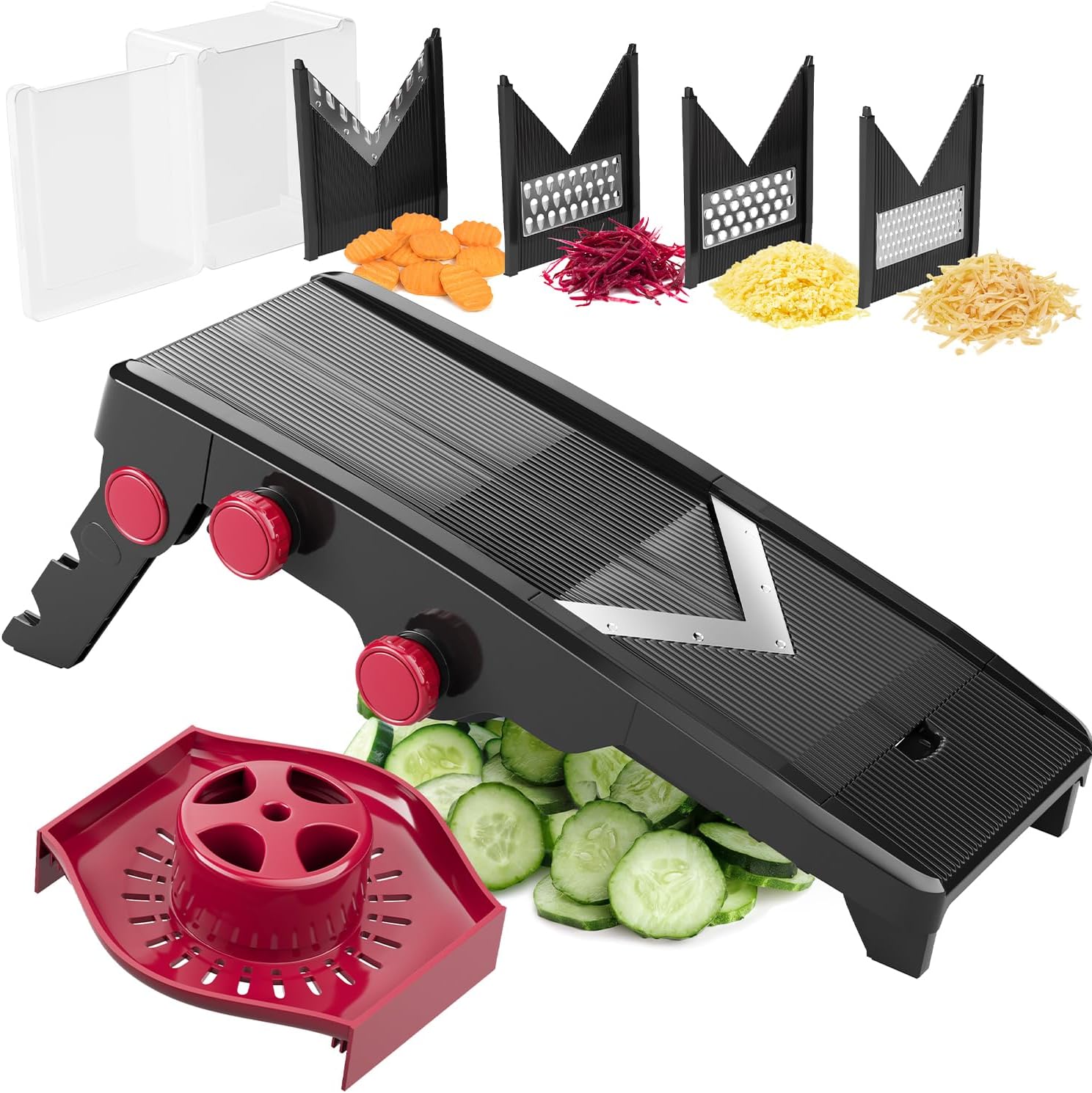 Mueller Austria Mandoline Slicer for Kitchen, Adjustable Vegetable Chopper, Fruit, Cheese Grater, Potato Chips Slicer – Black