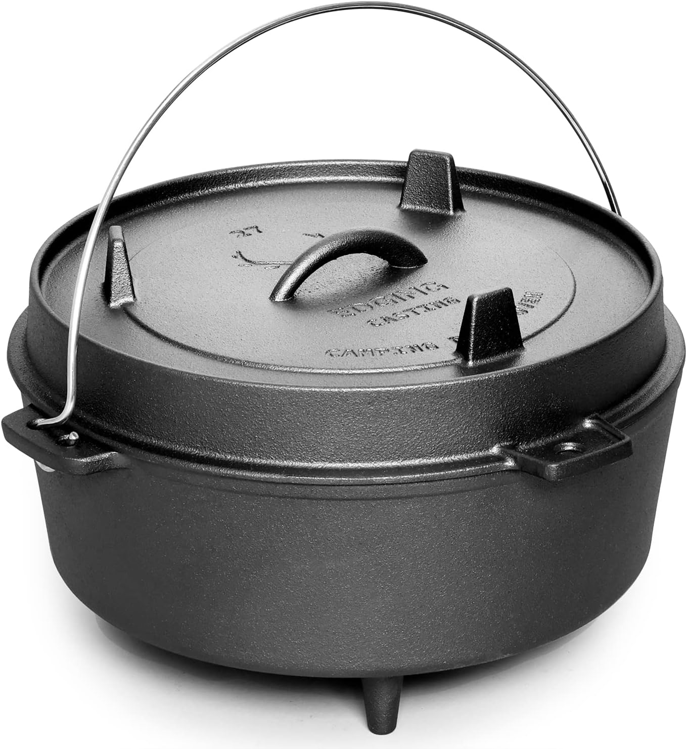 EDGING CASTING Pre-Seasoned Cast Iron Dutch Oven With Skillet Lid, Outdoor Camping Deep Pot for Camping Fireplace Cooking BBQ Baking Campfire, Leg Base, 4.5 Quart