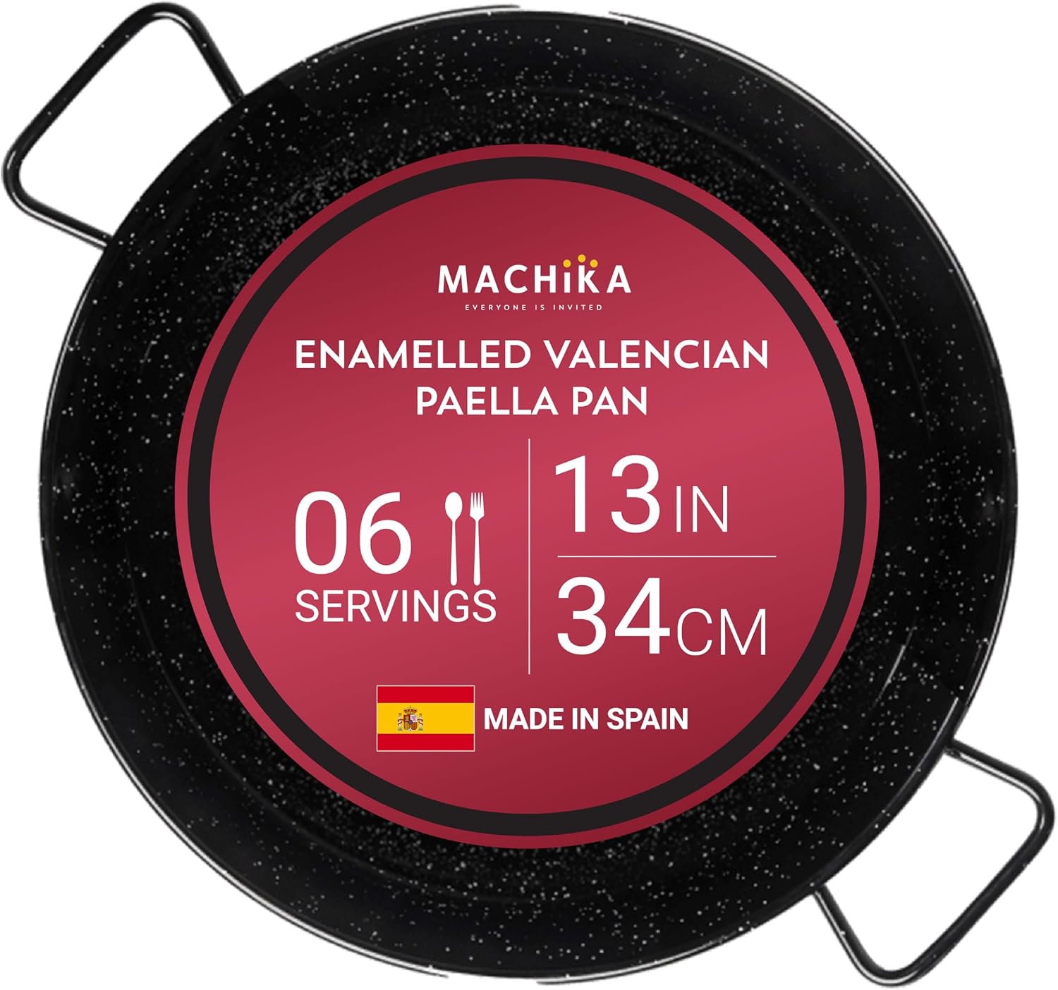 Machika Enamel Paella Pan | Paella Pan | Skillet for Paella and Rice Recipes | Perfect for Indoor & Outdoors | Easy Cleaning | Rust Proof Coating | 6 Servings | 13 inches |